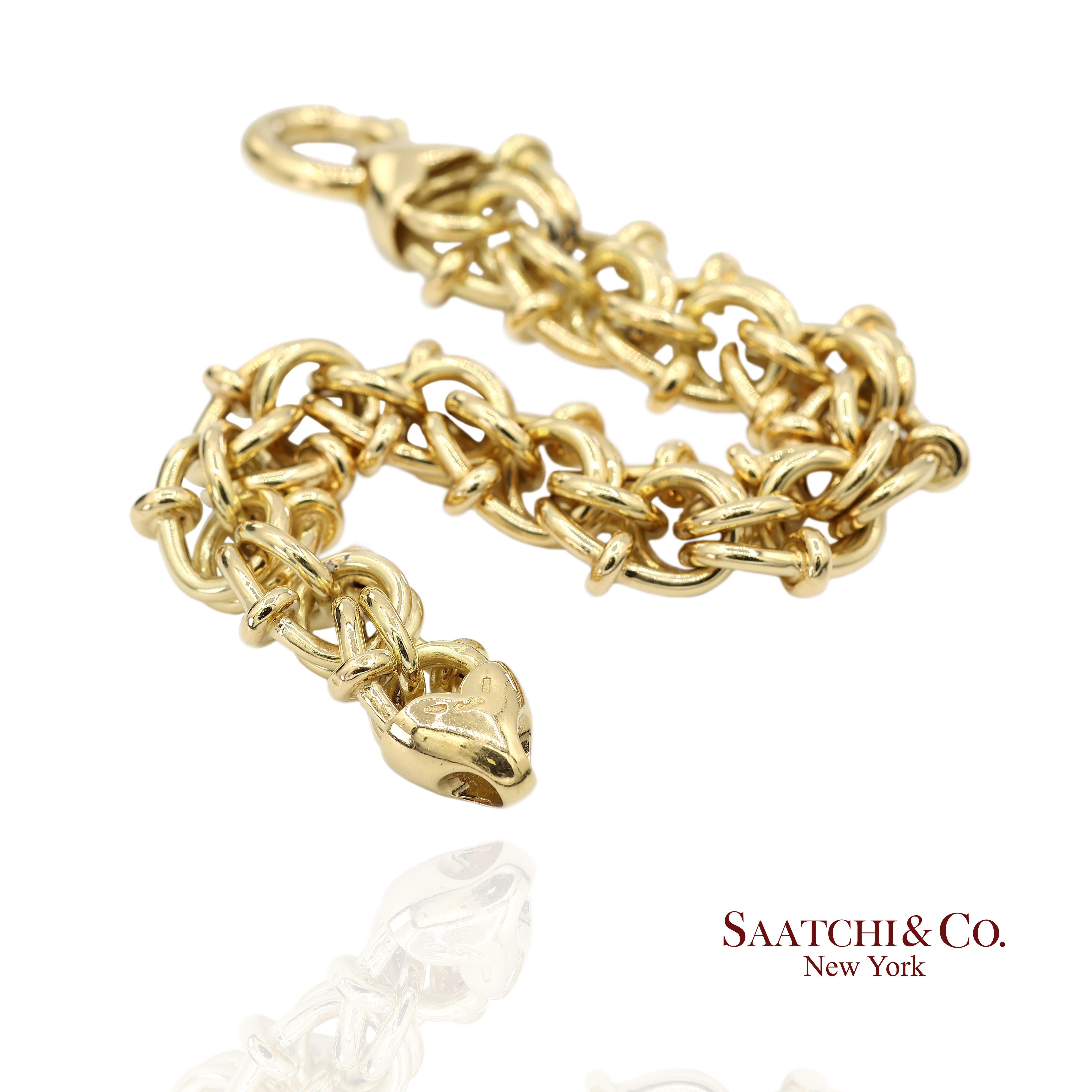 Bracelet de chaîne byzantine en or jaune massif 18K 750 en vente 2