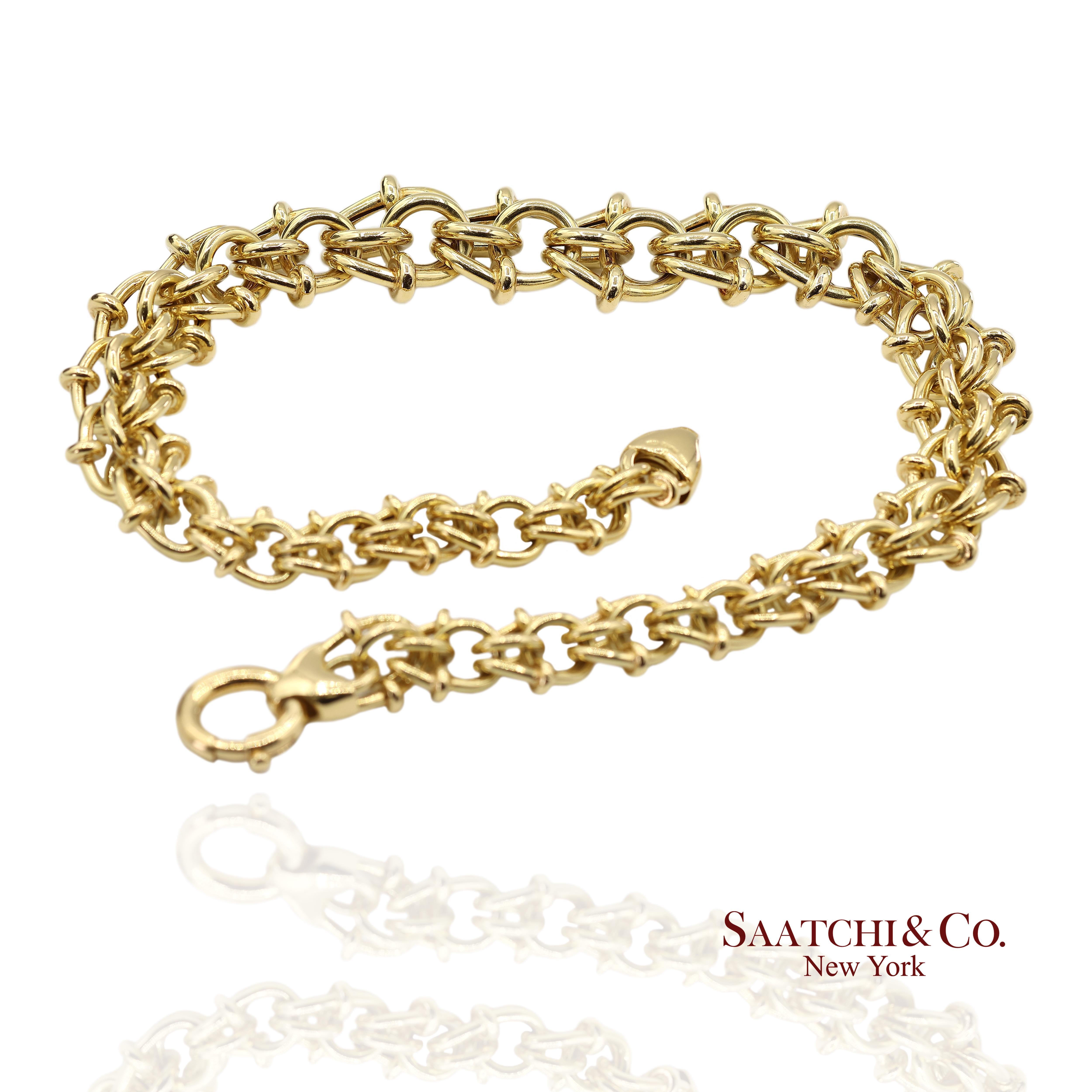 Collier à chaîne byzantine graduée en or jaune massif 18K 750 Unisexe en vente