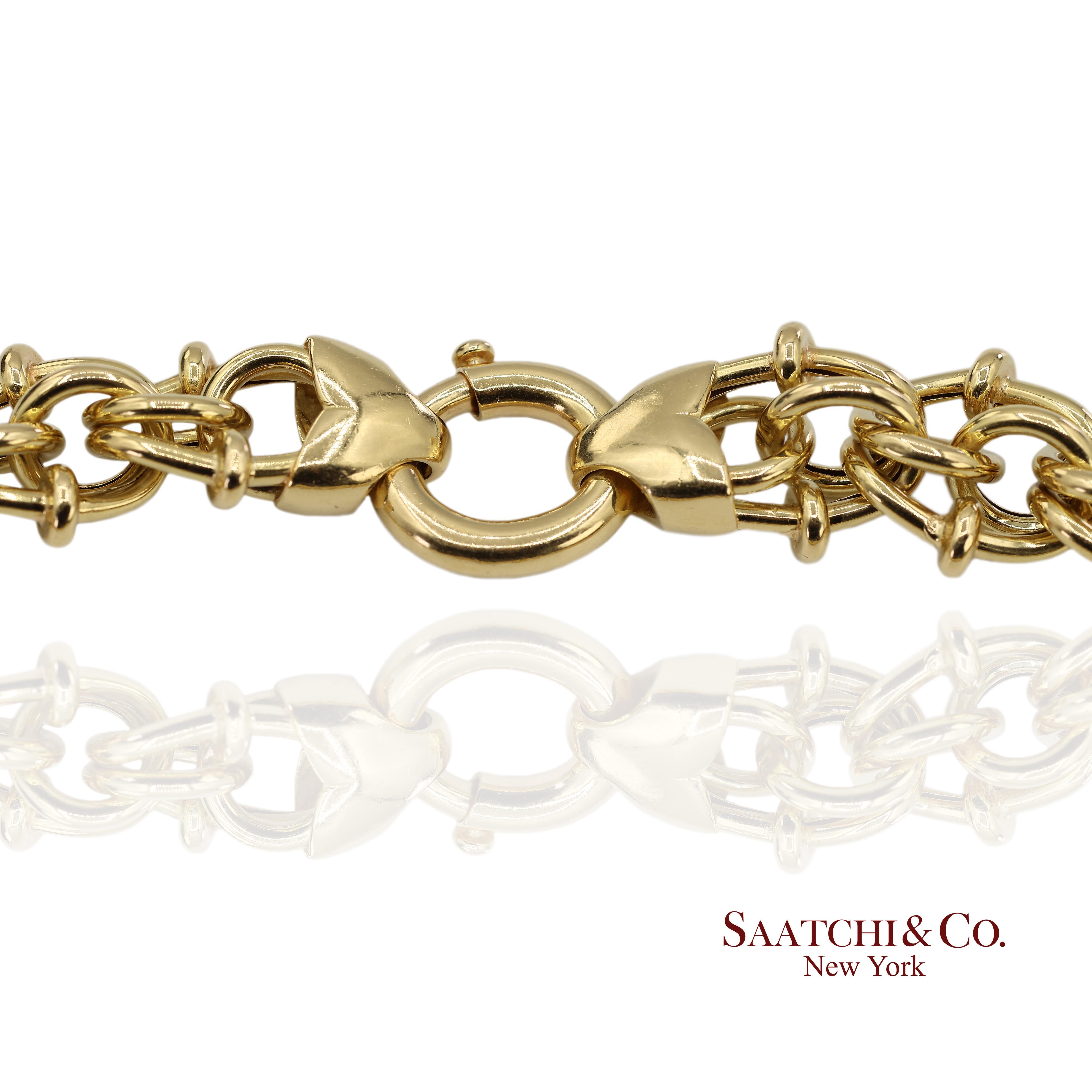 Collier à chaîne byzantine graduée en or jaune massif 18K 750 en vente 2