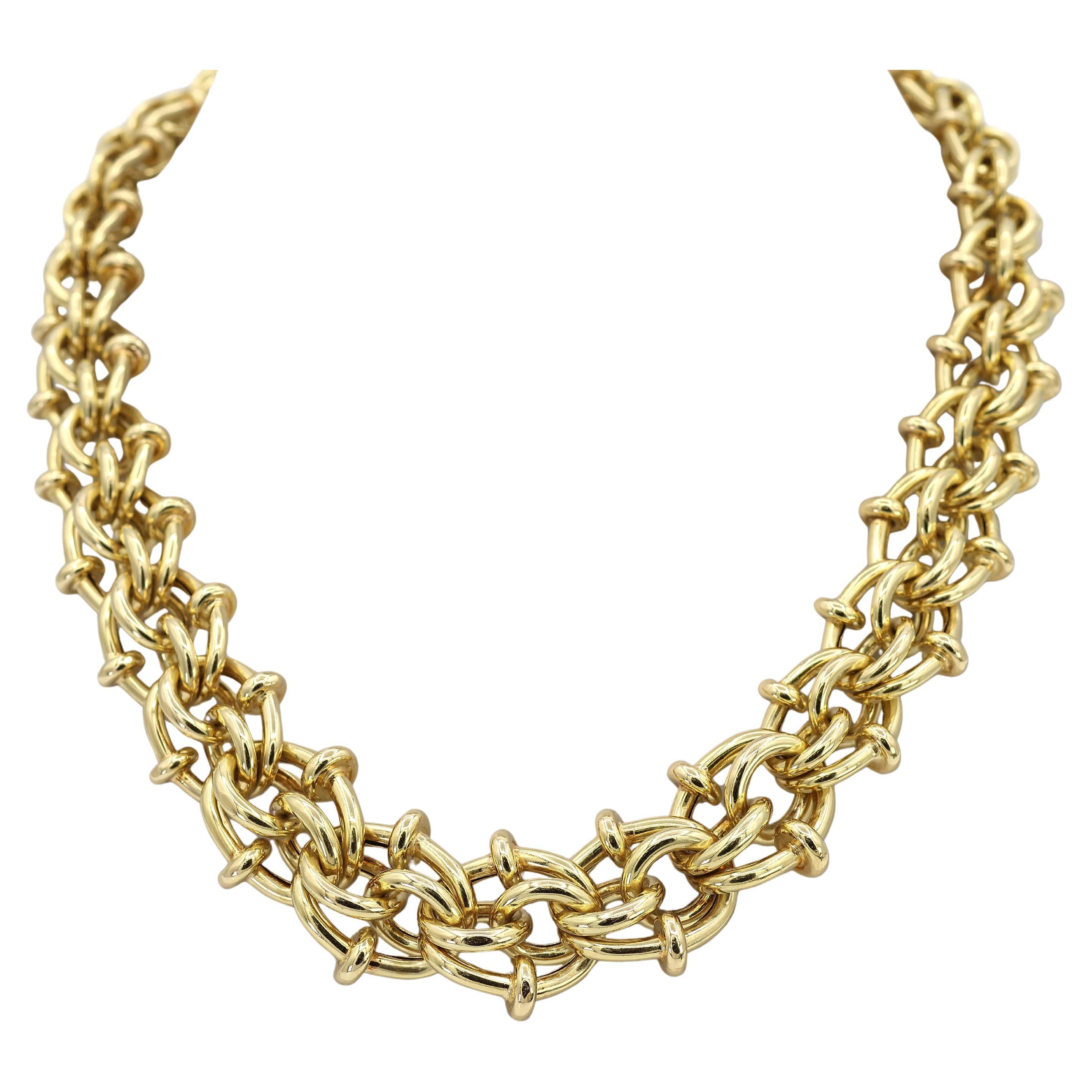 Collier à chaîne byzantine graduée en or jaune massif 18K 750