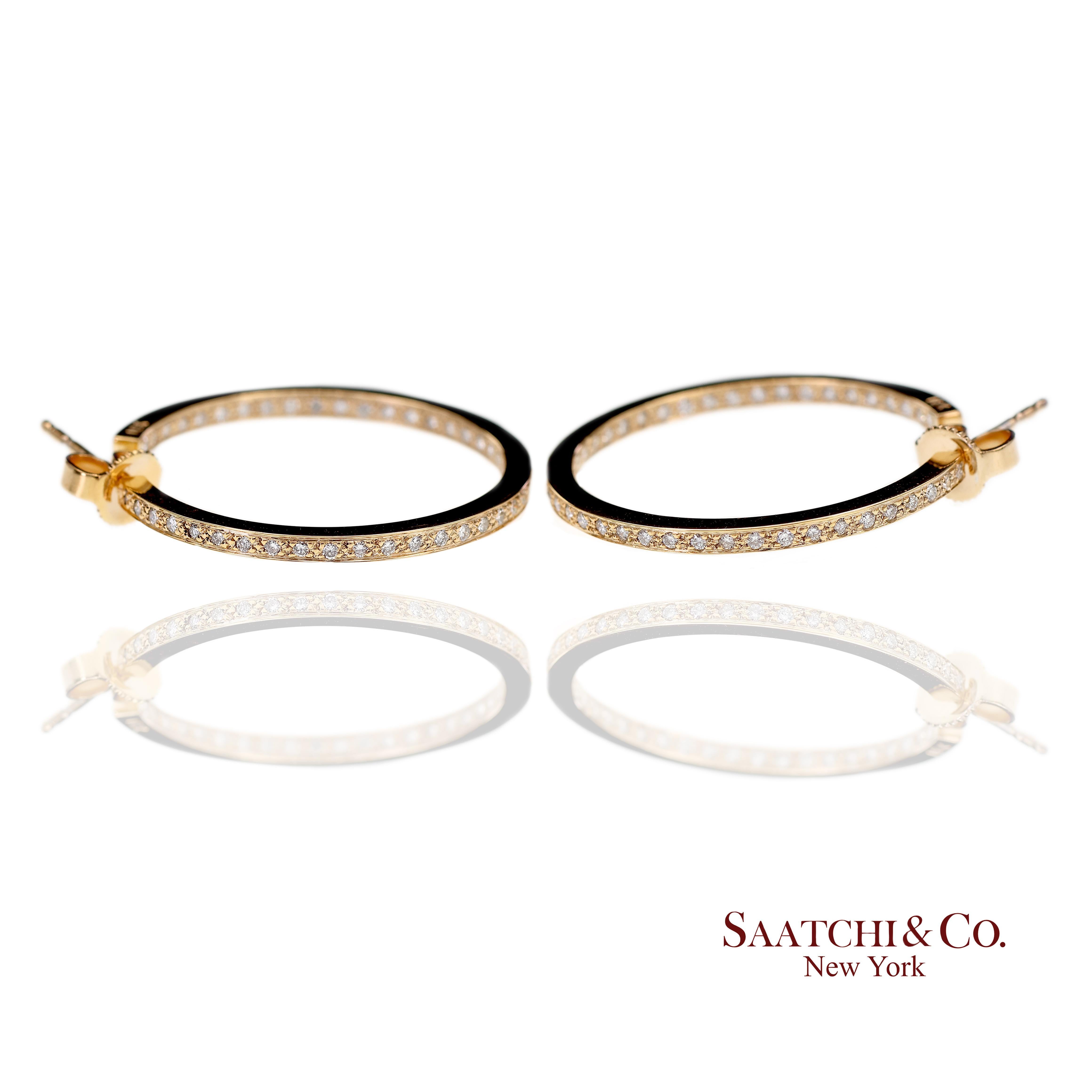 De las mujeres Pendientes de aro de oro amarillo macizo de 18 quilates 750 con diamantes naturales dentro y fuera en venta