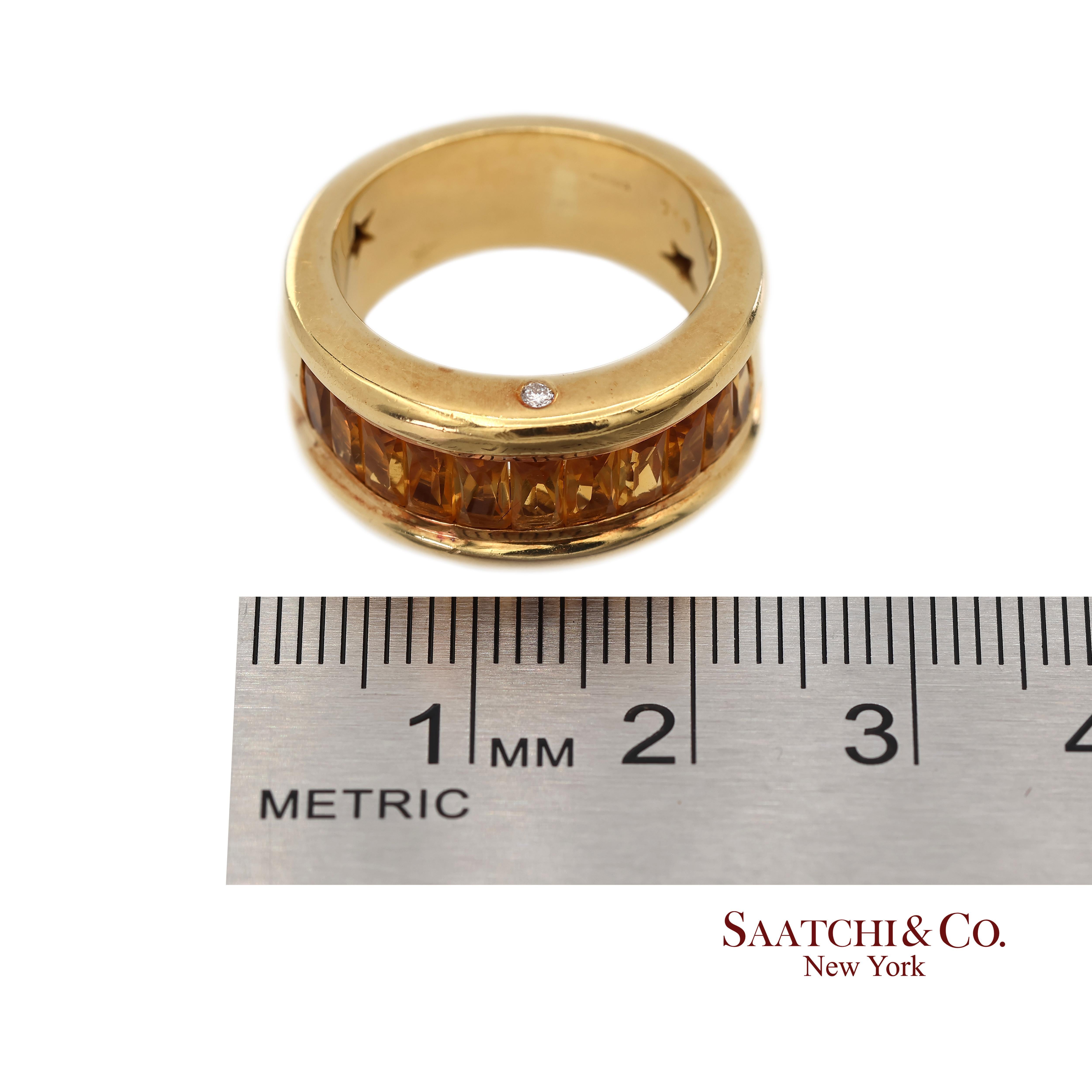 Bague à large bande en or jaune massif 18K 750 diamants naturels et citrine en vente 5