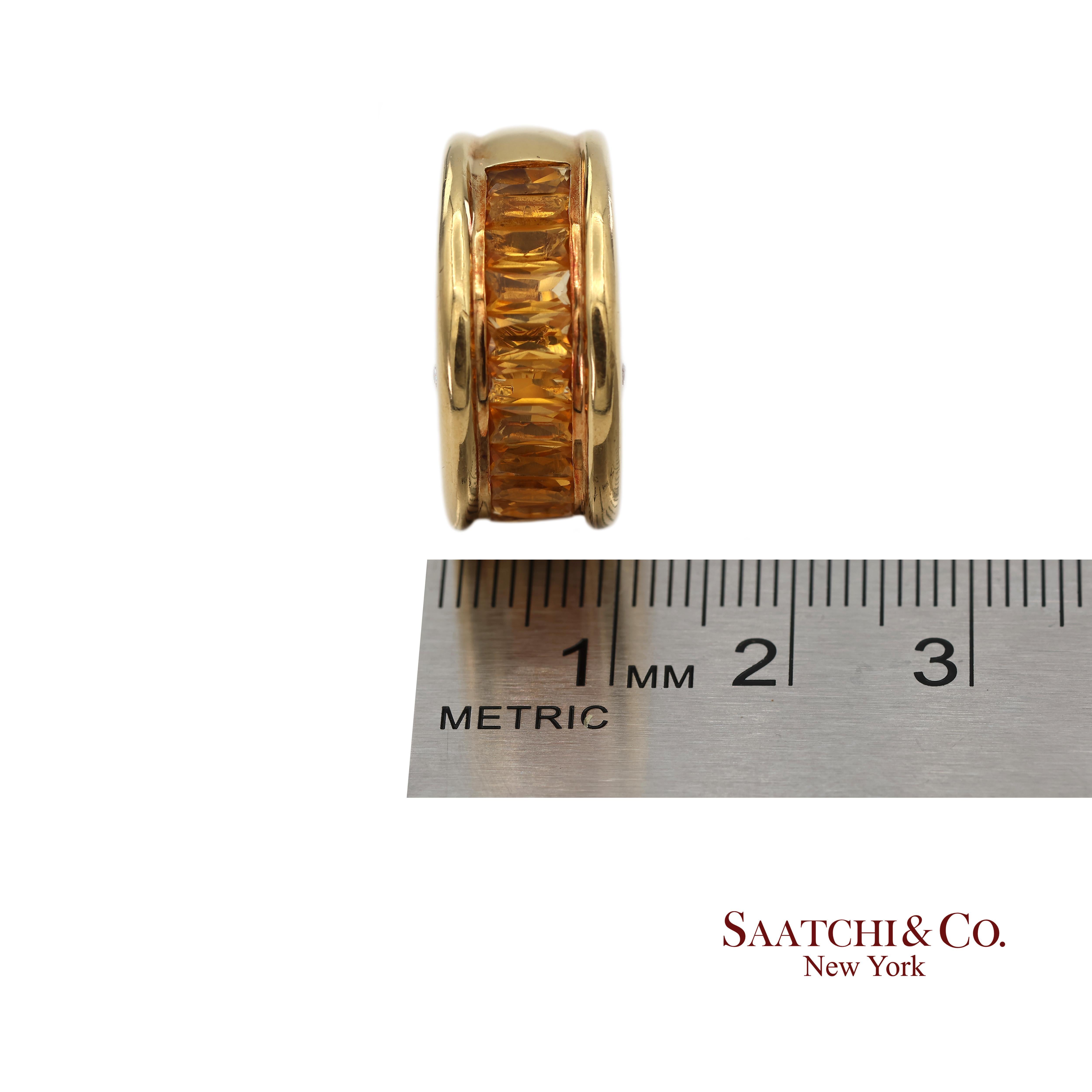 Bague à large bande en or jaune massif 18K 750 diamants naturels et citrine en vente 7