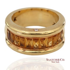 18K 750 Solid Yellow Gold Natural Diamond and Citrine Wide Band Ring