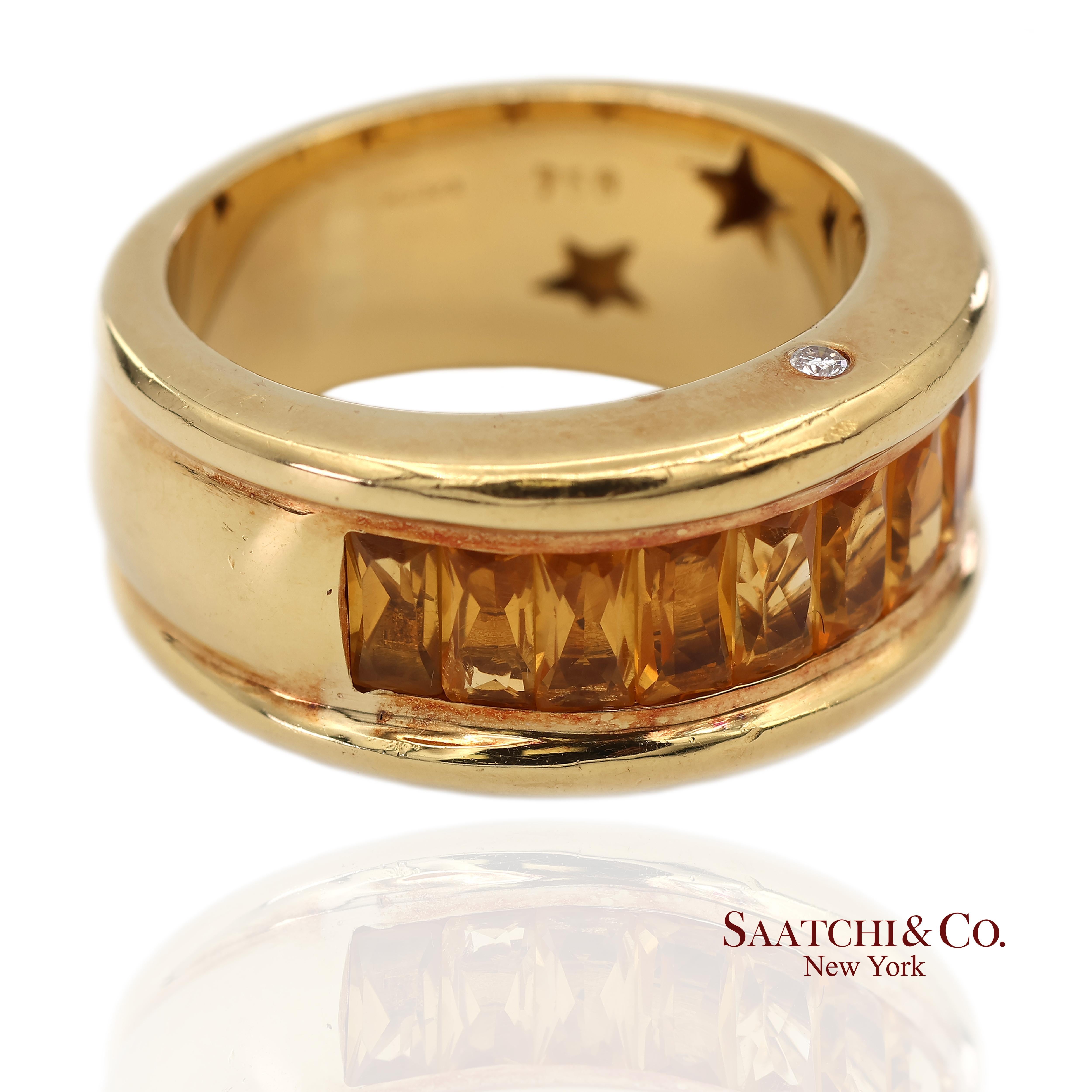 Contemporain Bague à large bande en or jaune massif 18K 750 diamants naturels et citrine en vente