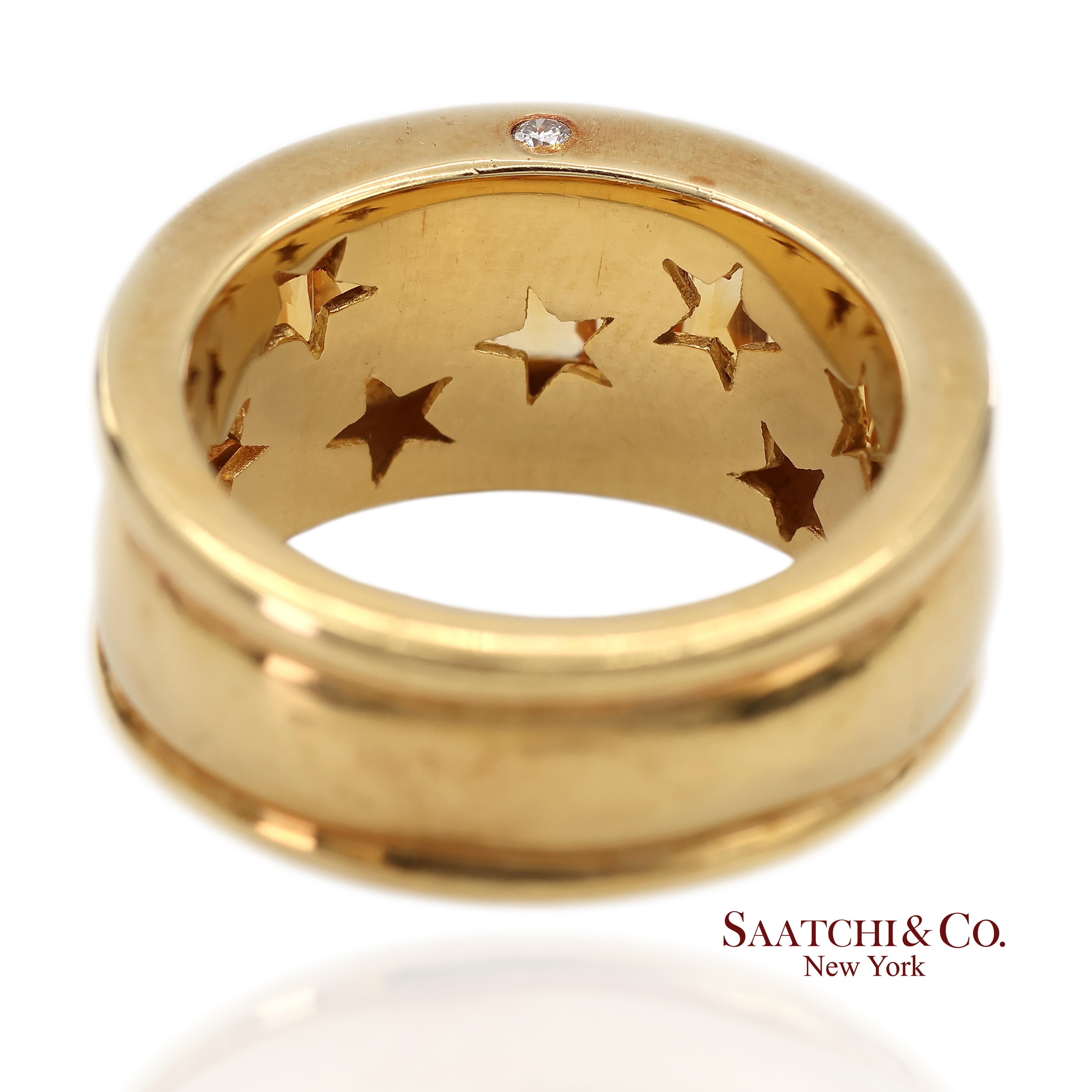 Bague à large bande en or jaune massif 18K 750 diamants naturels et citrine Excellent état - En vente à New York, NY