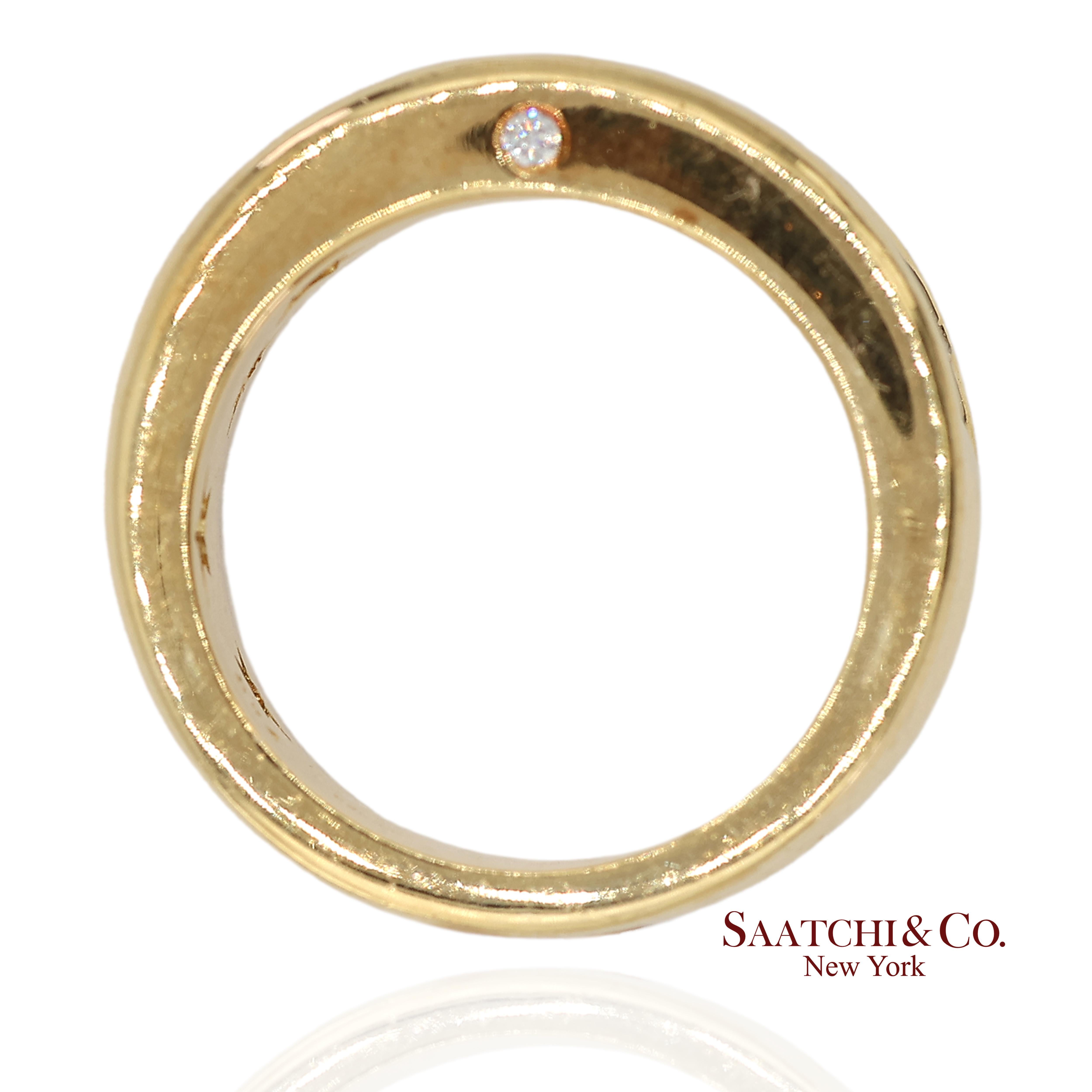 Bague à large bande en or jaune massif 18K 750 diamants naturels et citrine Unisexe en vente