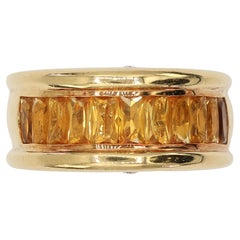 18K 750 Solid Yellow Gold Natural Diamond and Citrine Wide Band Ring