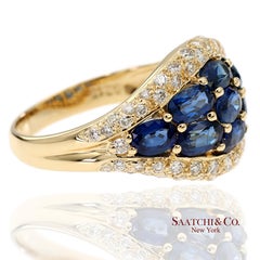 18K 750 Solid Yellow Gold Natural Diamond and Natural Sapphire Ring