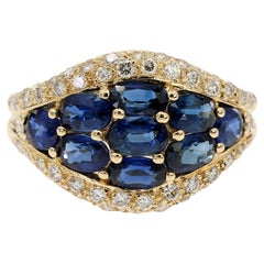 18K 750 Solid Yellow Gold Natural Diamond and Natural Sapphire Ring