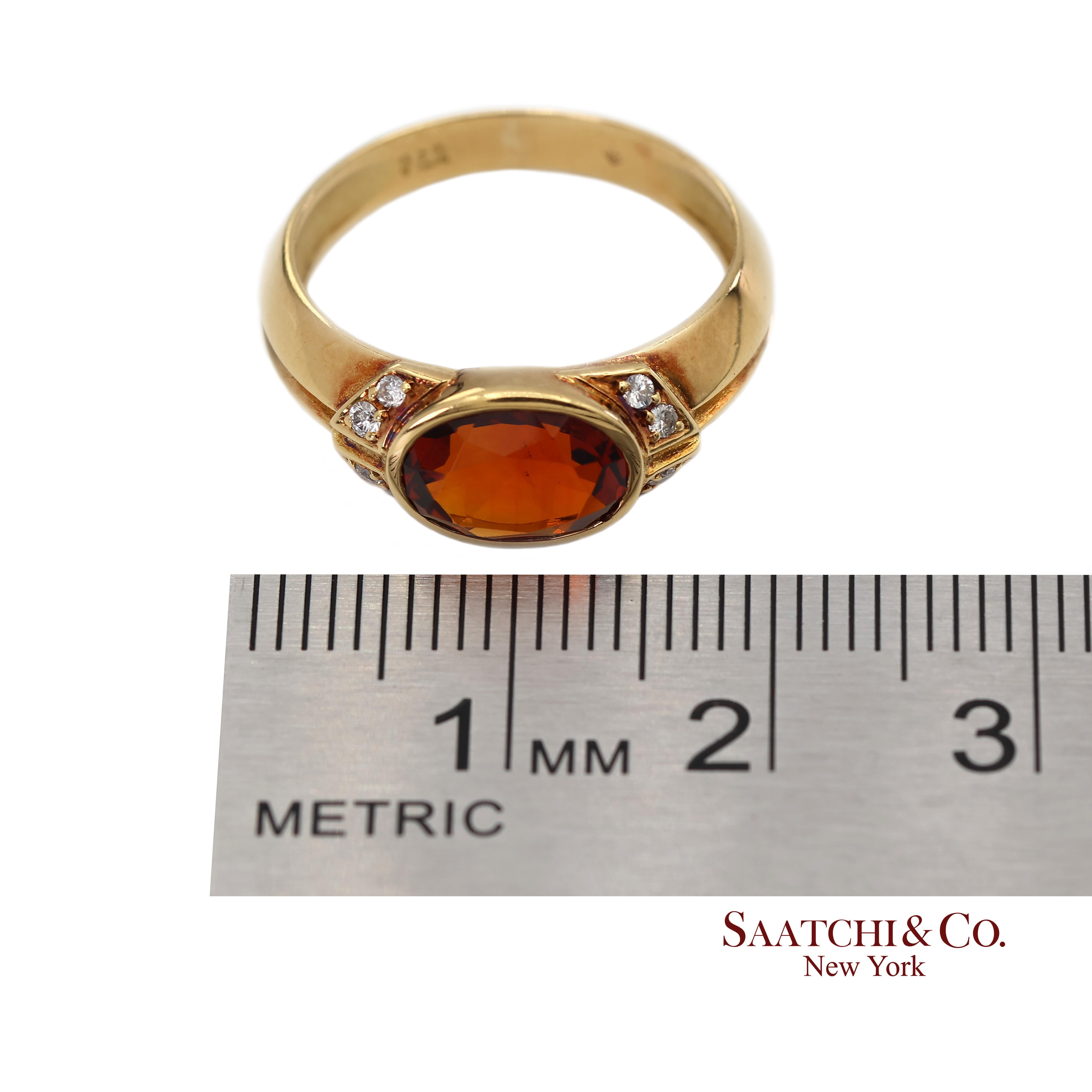 Bague en or jaune massif 18K 750 diamants naturels grenat mandarin en vente 4