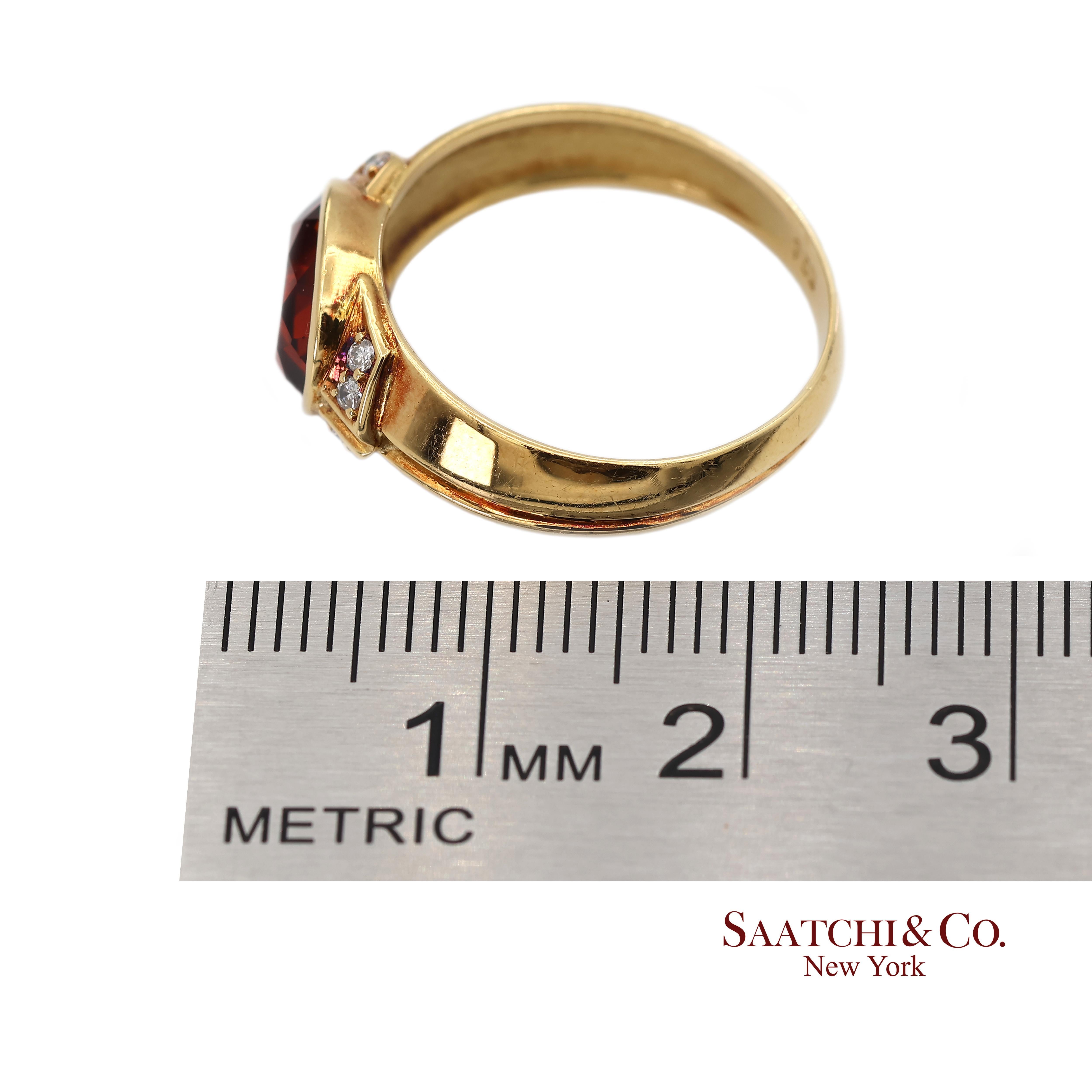 Bague en or jaune massif 18K 750 diamants naturels grenat mandarin en vente 5