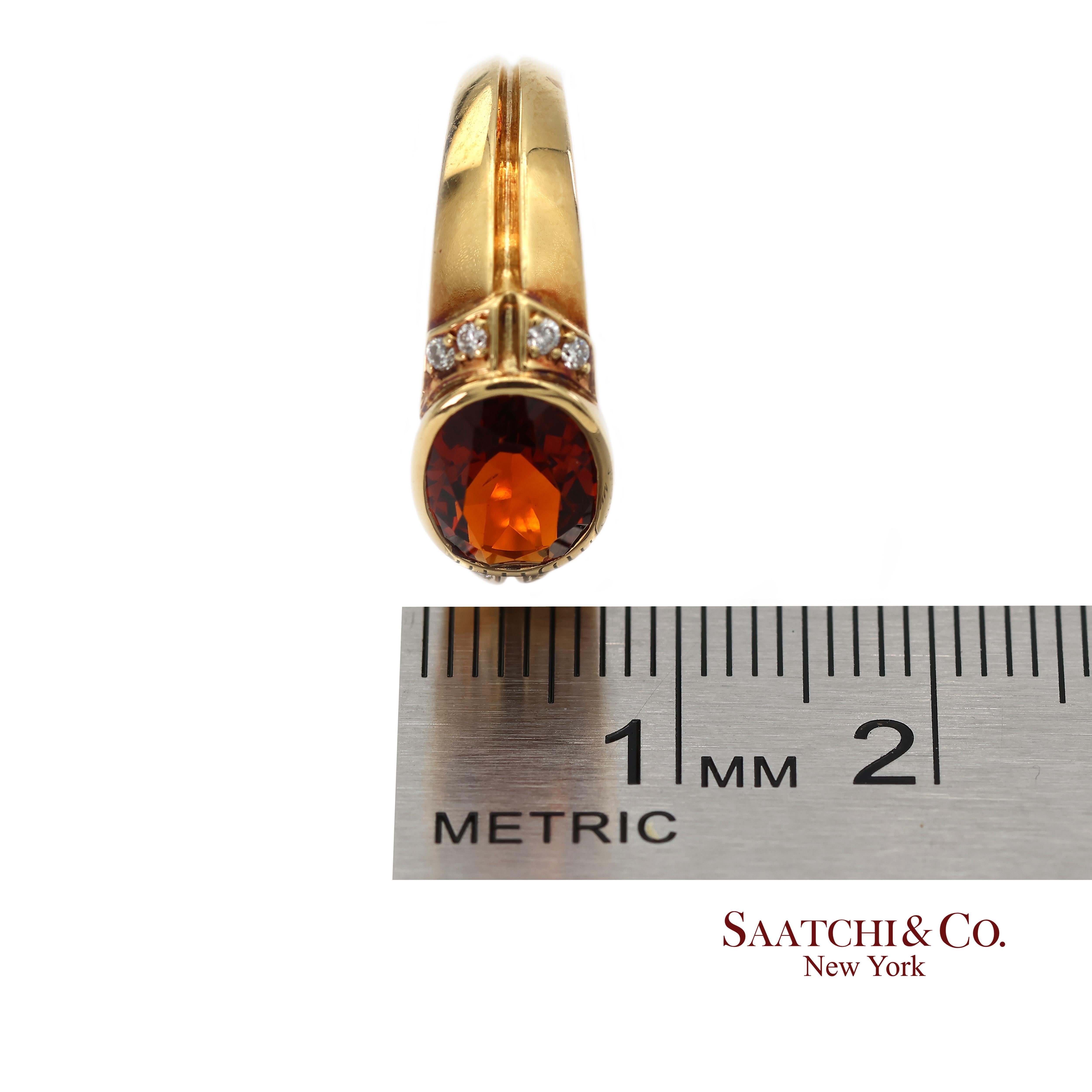 Bague en or jaune massif 18K 750 diamants naturels grenat mandarin en vente 6