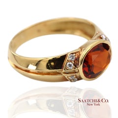 Anillo Granate Mandarín Diamante Natural Oro Amarillo Macizo 18K 750