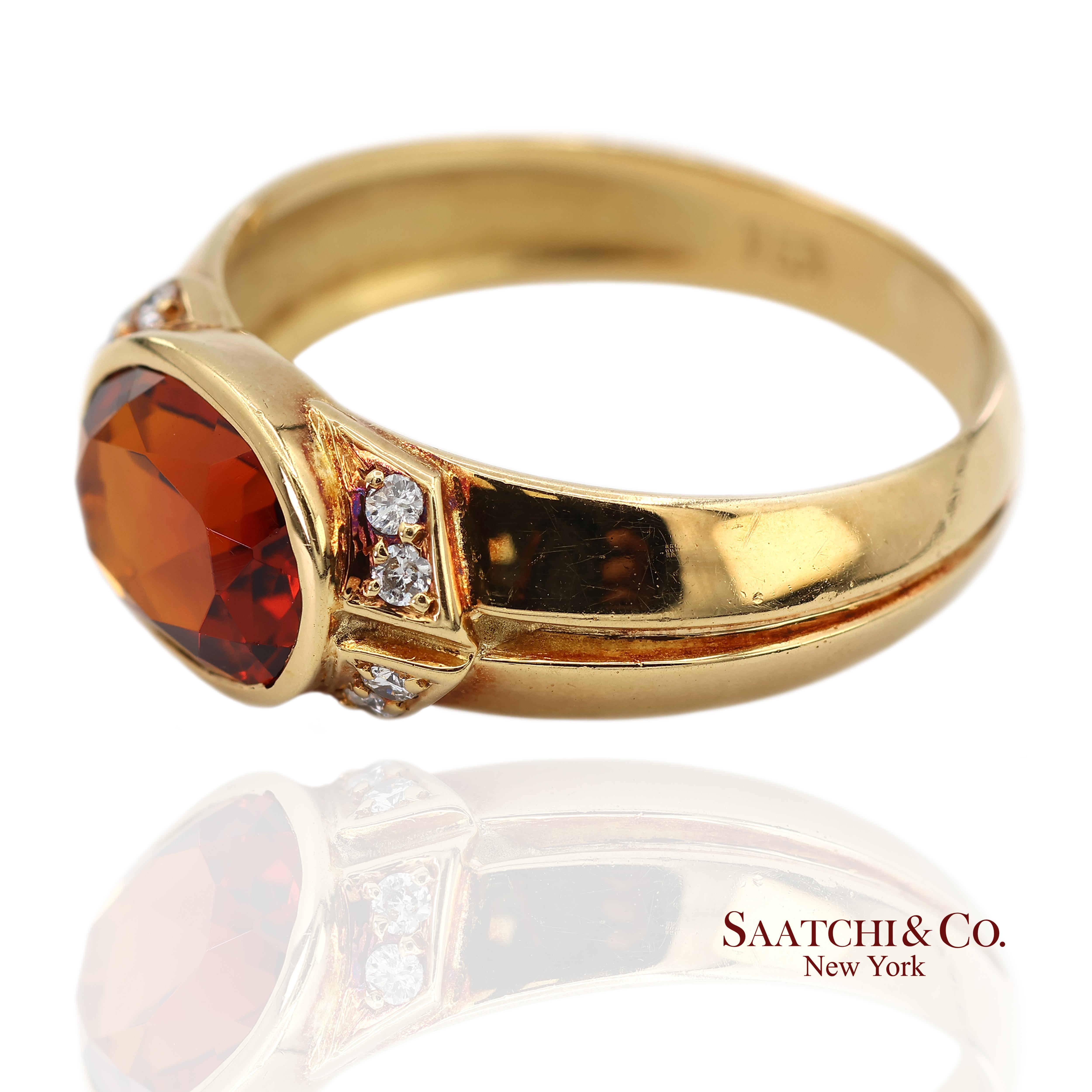 Contemporain Bague en or jaune massif 18K 750 diamants naturels grenat mandarin en vente