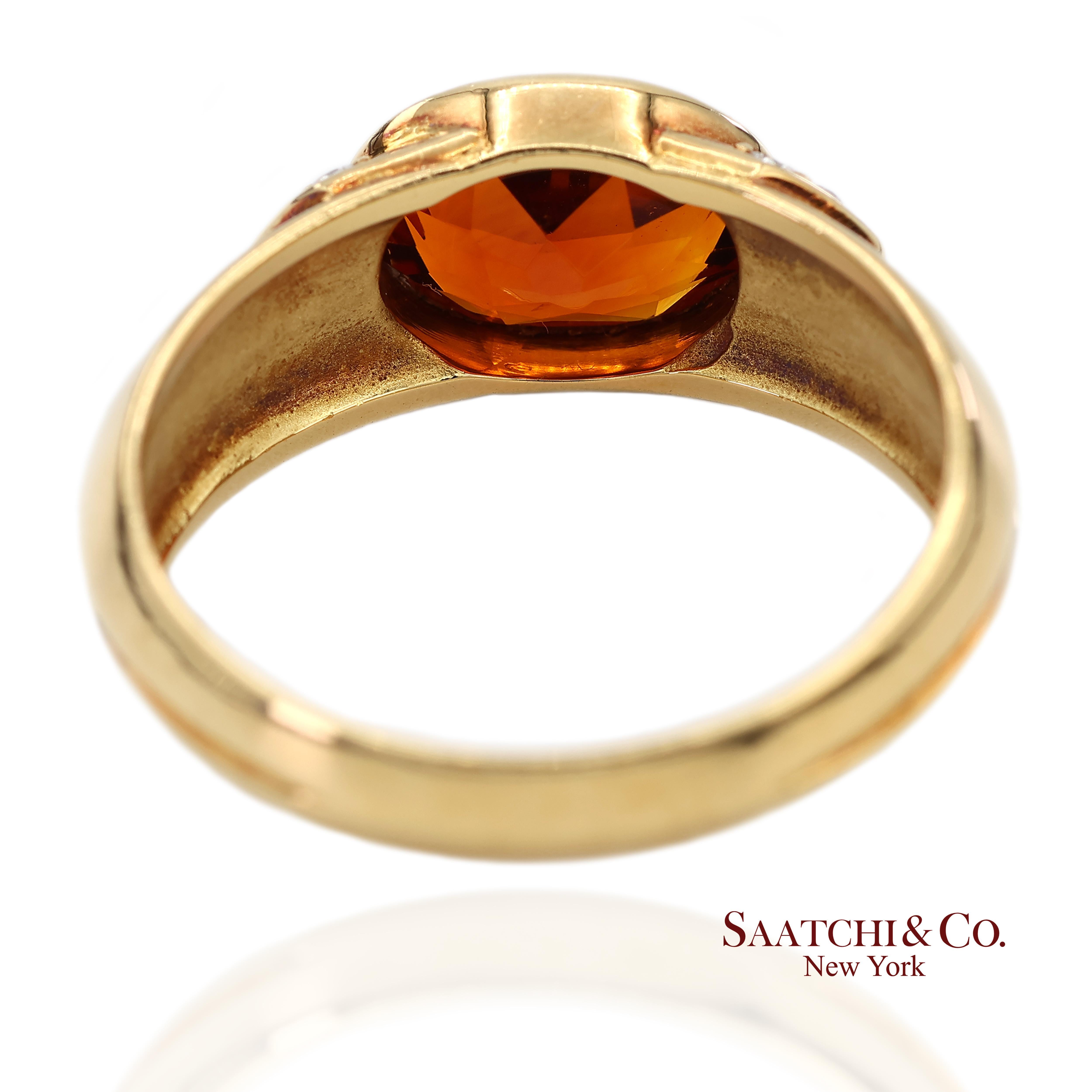 Taille brillant Bague en or jaune massif 18K 750 diamants naturels grenat mandarin en vente