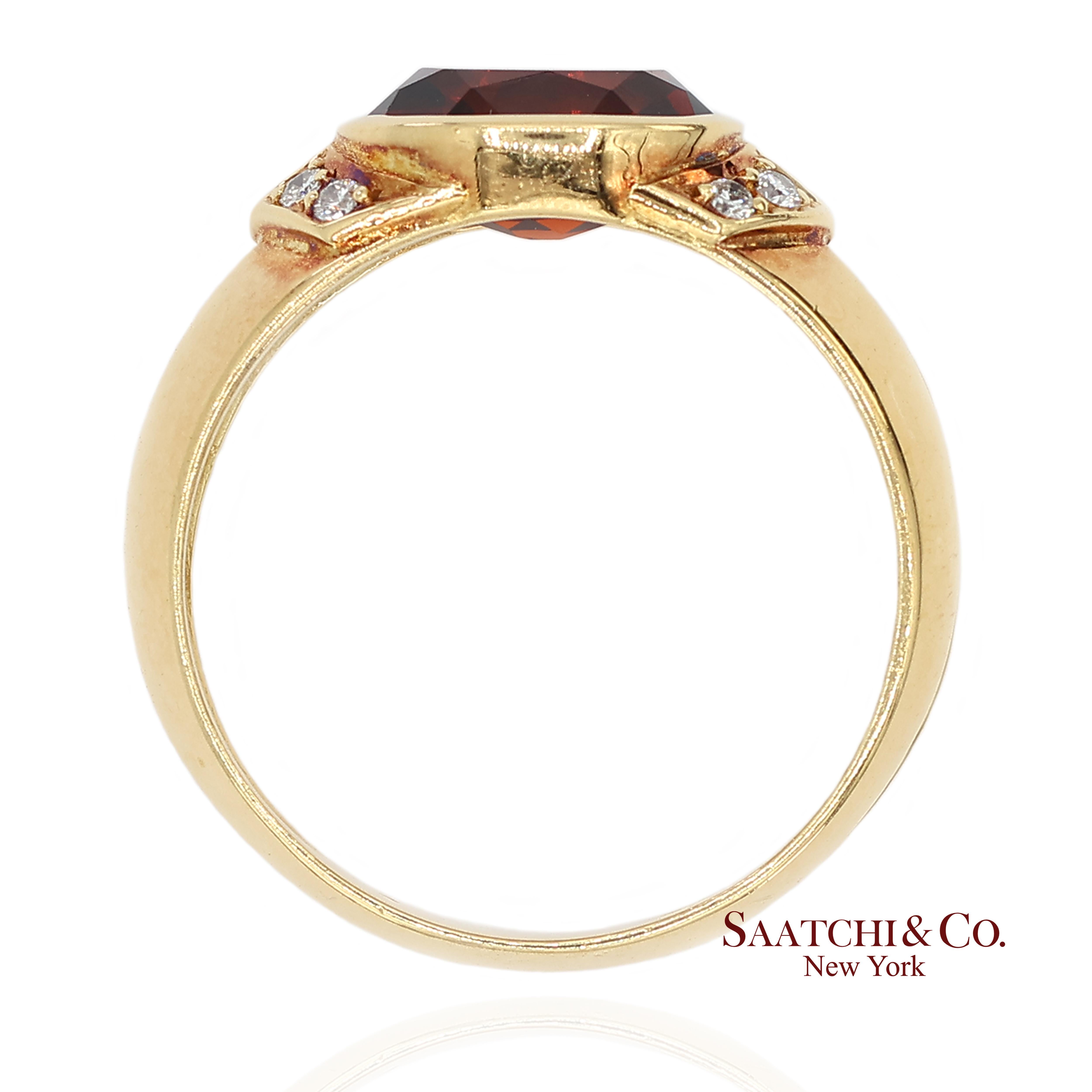 Bague en or jaune massif 18K 750 diamants naturels grenat mandarin Excellent état - En vente à New York, NY
