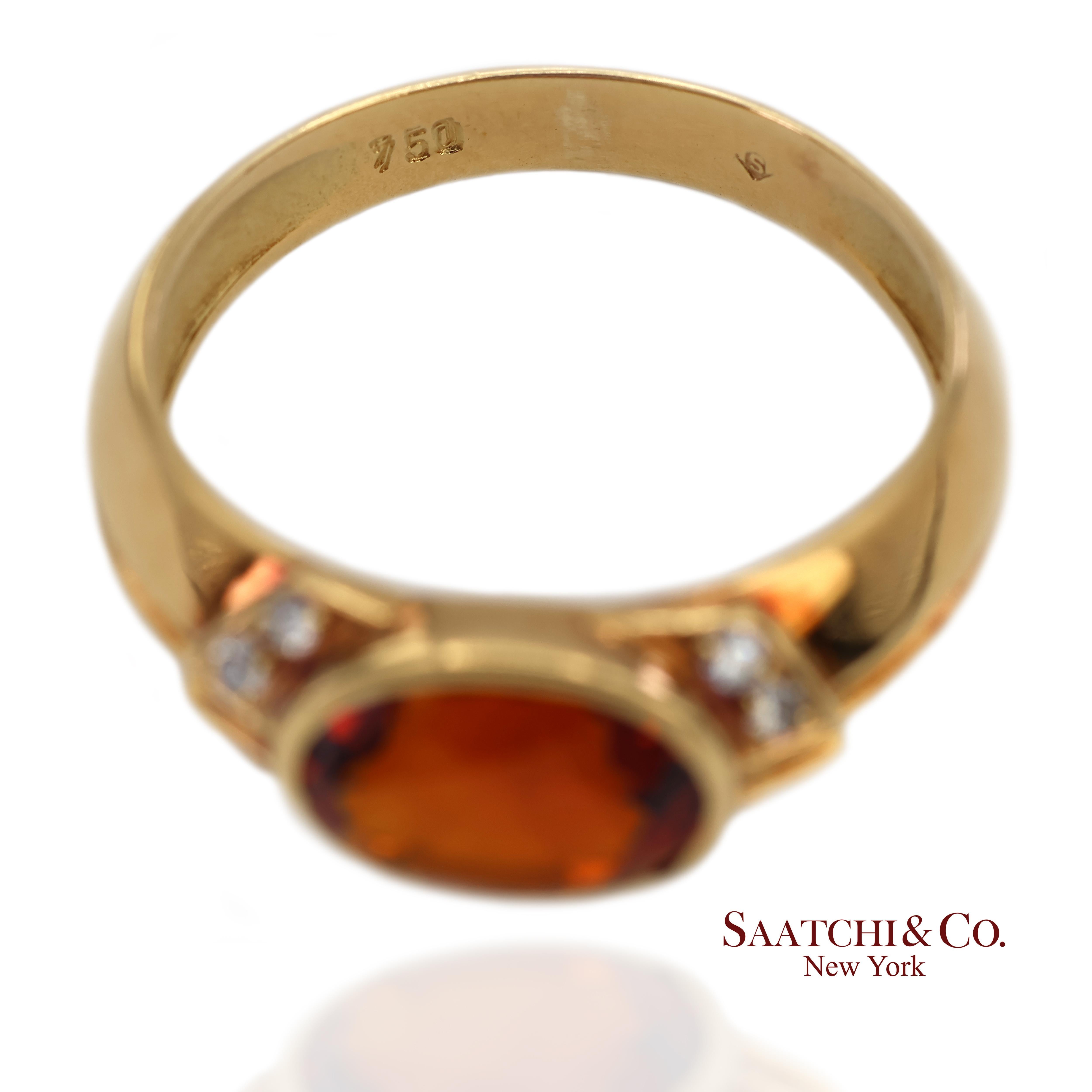 Bague en or jaune massif 18K 750 diamants naturels grenat mandarin Unisexe en vente