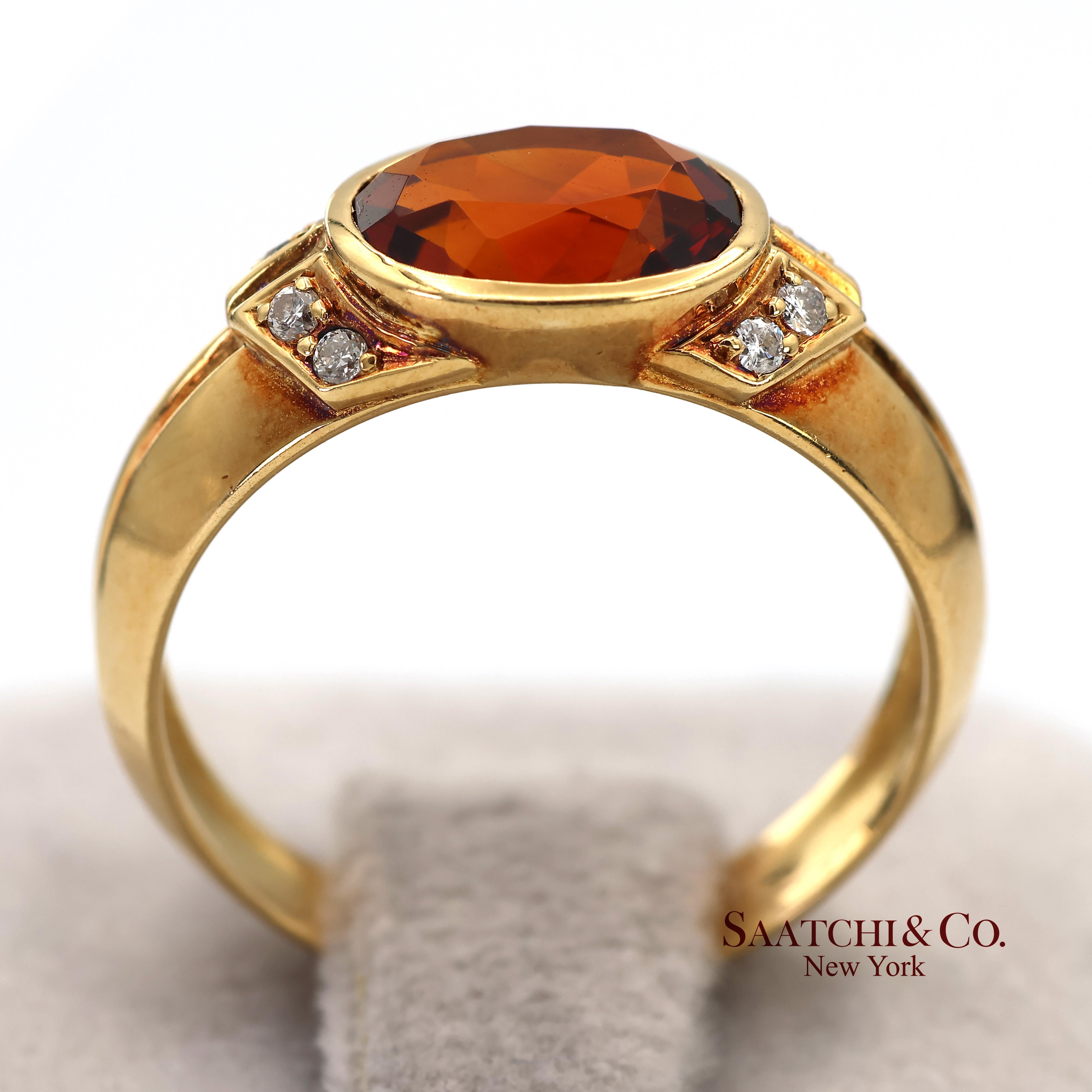 Bague en or jaune massif 18K 750 diamants naturels grenat mandarin en vente 1
