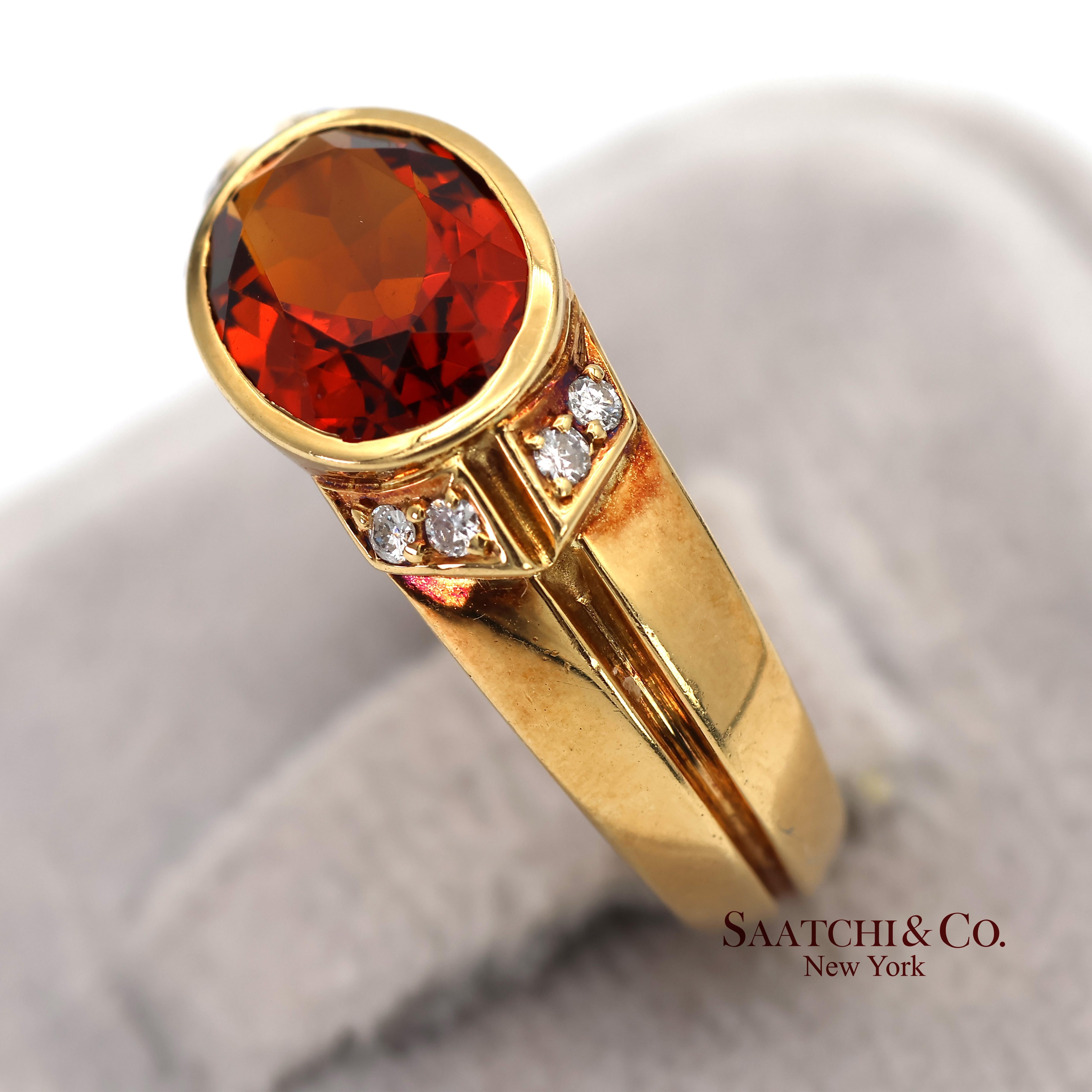 Bague en or jaune massif 18K 750 diamants naturels grenat mandarin en vente 2