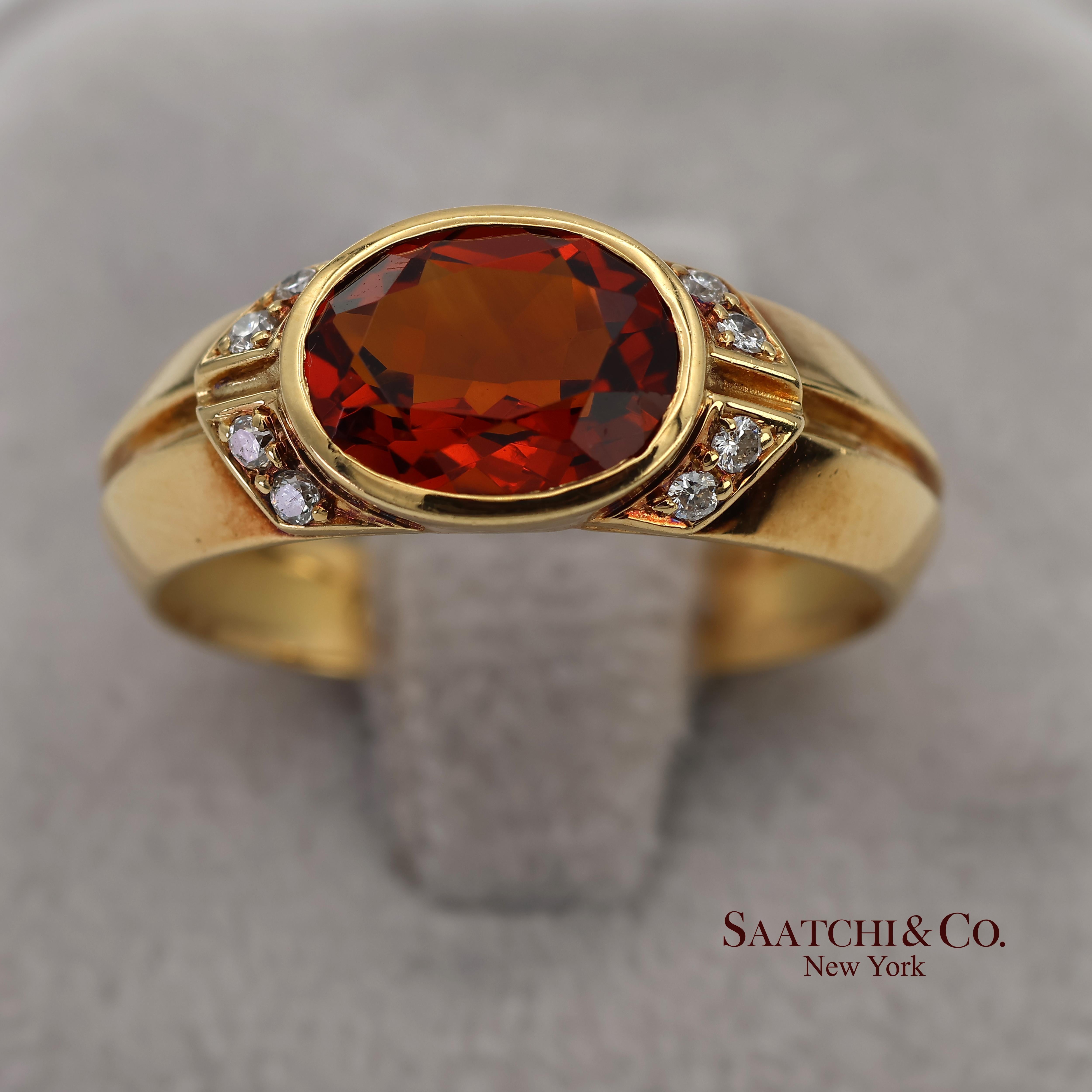 Bague en or jaune massif 18K 750 diamants naturels grenat mandarin en vente 3