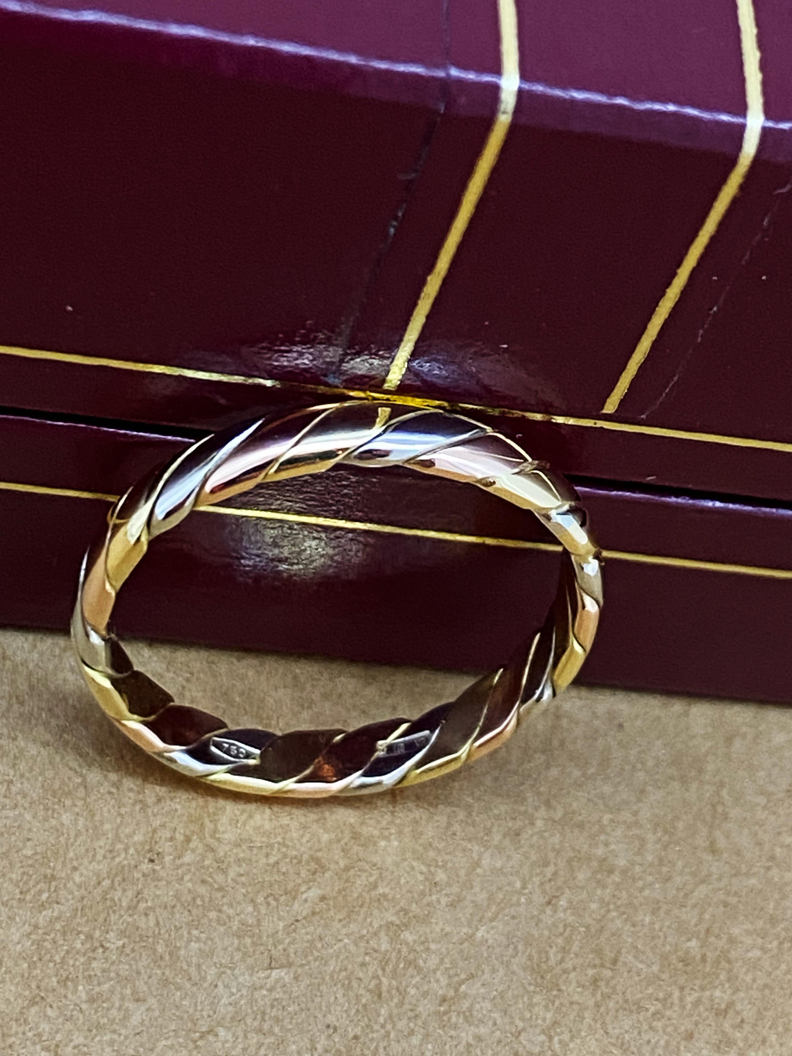 18K 750 Dreifarbiger Gold 3,5mm Vintage Ehering / Leiter, italienische Punzierungen. im Zustand „Hervorragend“ in MELBOURNE, AU