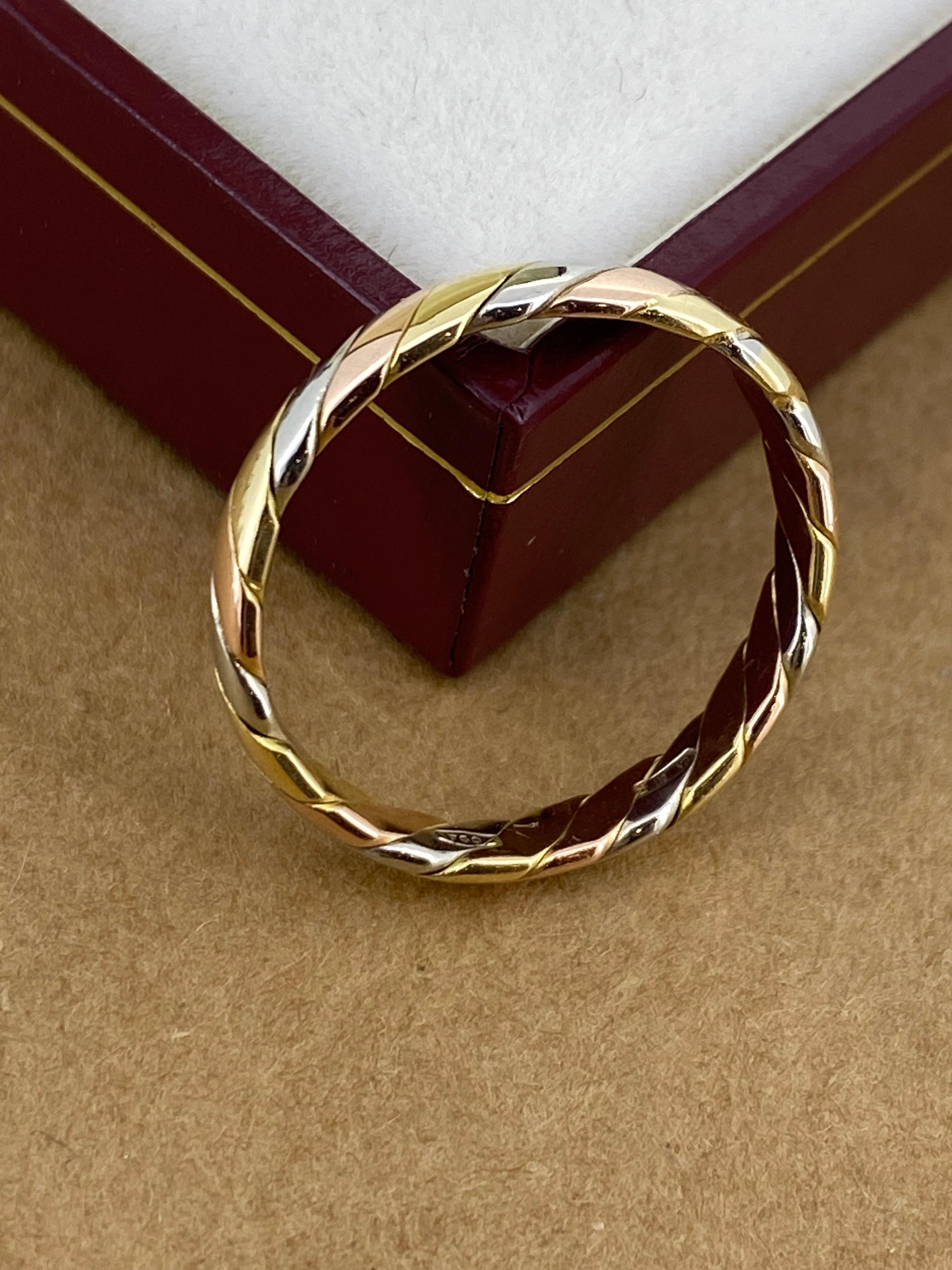 18K 750 Dreifarbiger Gold 3,5mm Vintage Ehering / Leiter, italienische Punzierungen. für Damen oder Herren