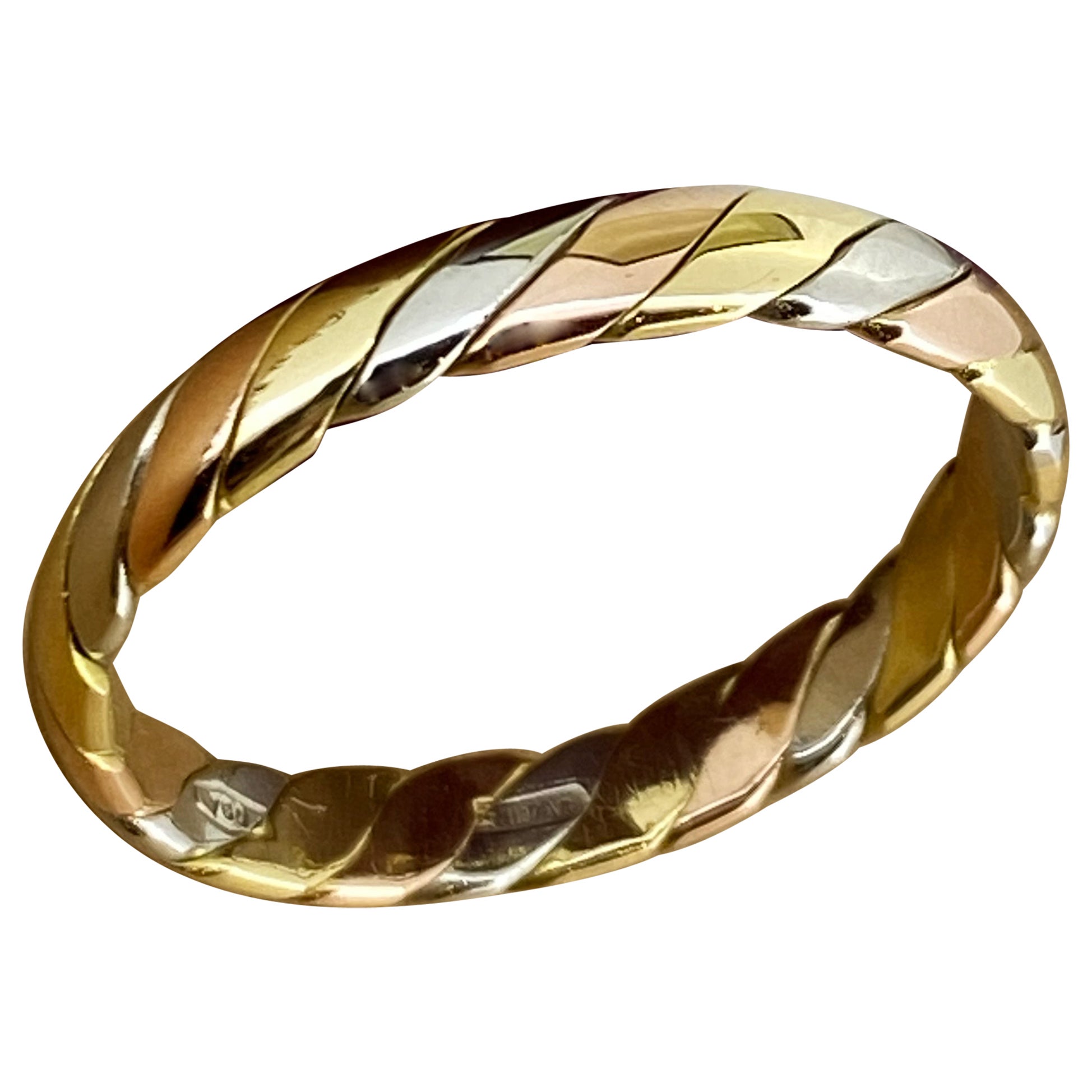 18K 750 Dreifarbiger Gold 3,5mm Vintage Ehering / Leiter, italienische Punzierungen.