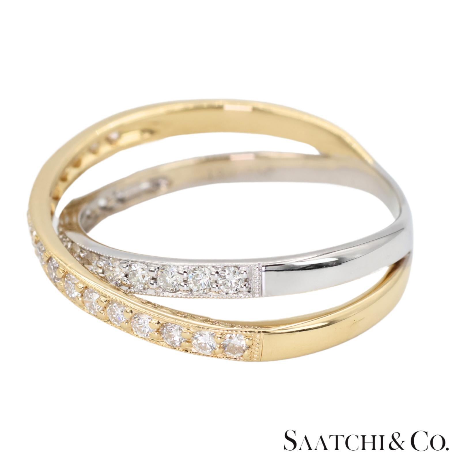 Bague à deux tons en diamant naturel 18k 750 en vente 4
