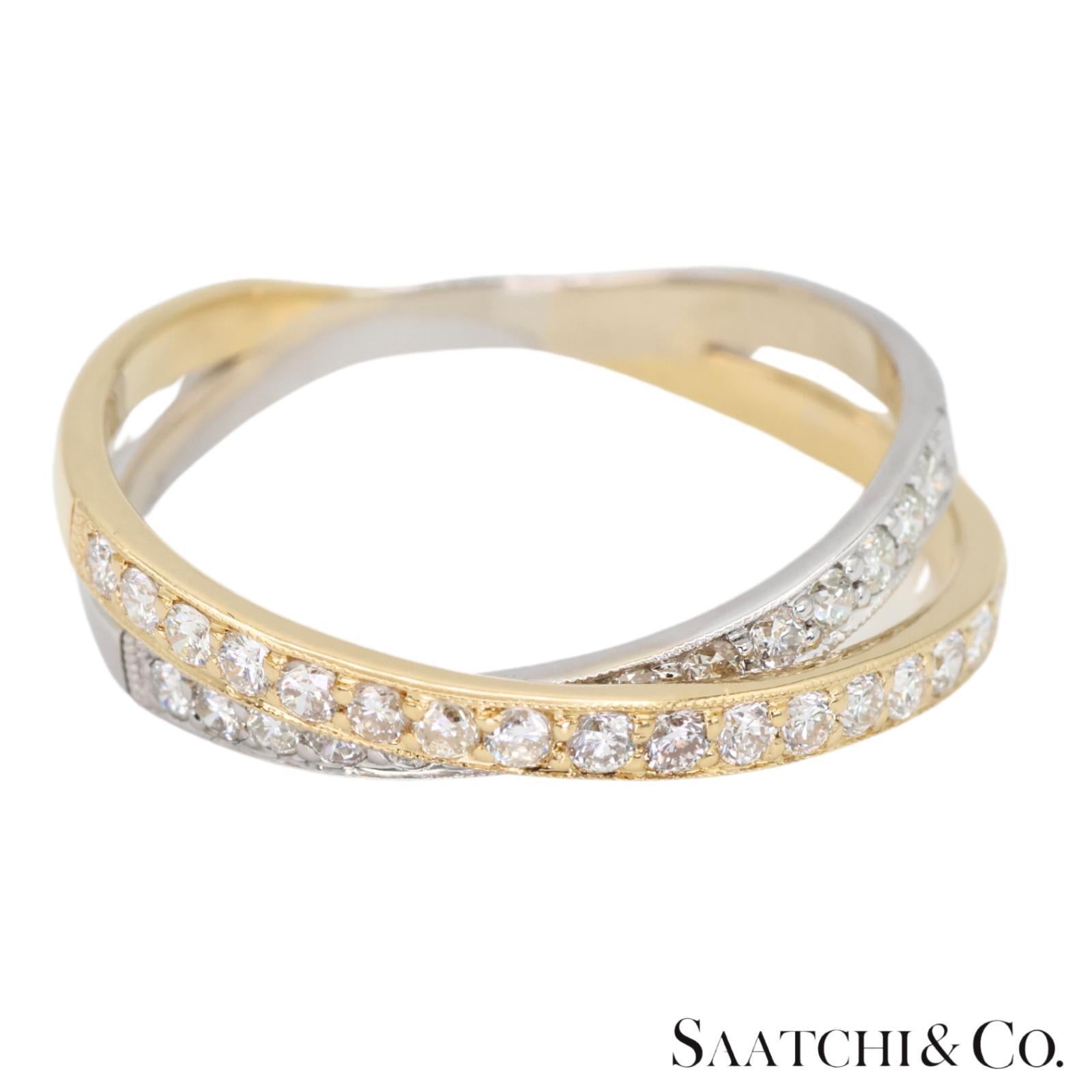 Bague à deux tons en diamant naturel 18k 750 en vente 6