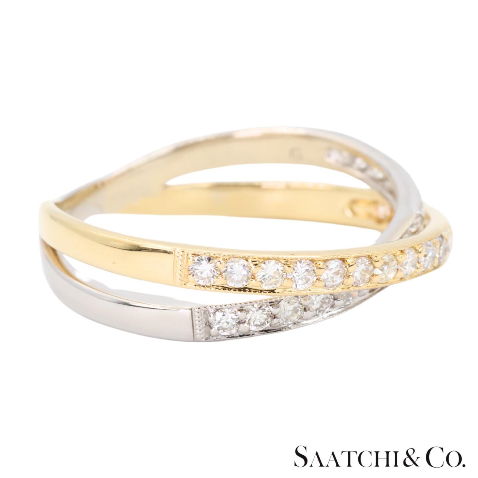 Contemporain Bague à deux tons en diamant naturel 18k 750 en vente