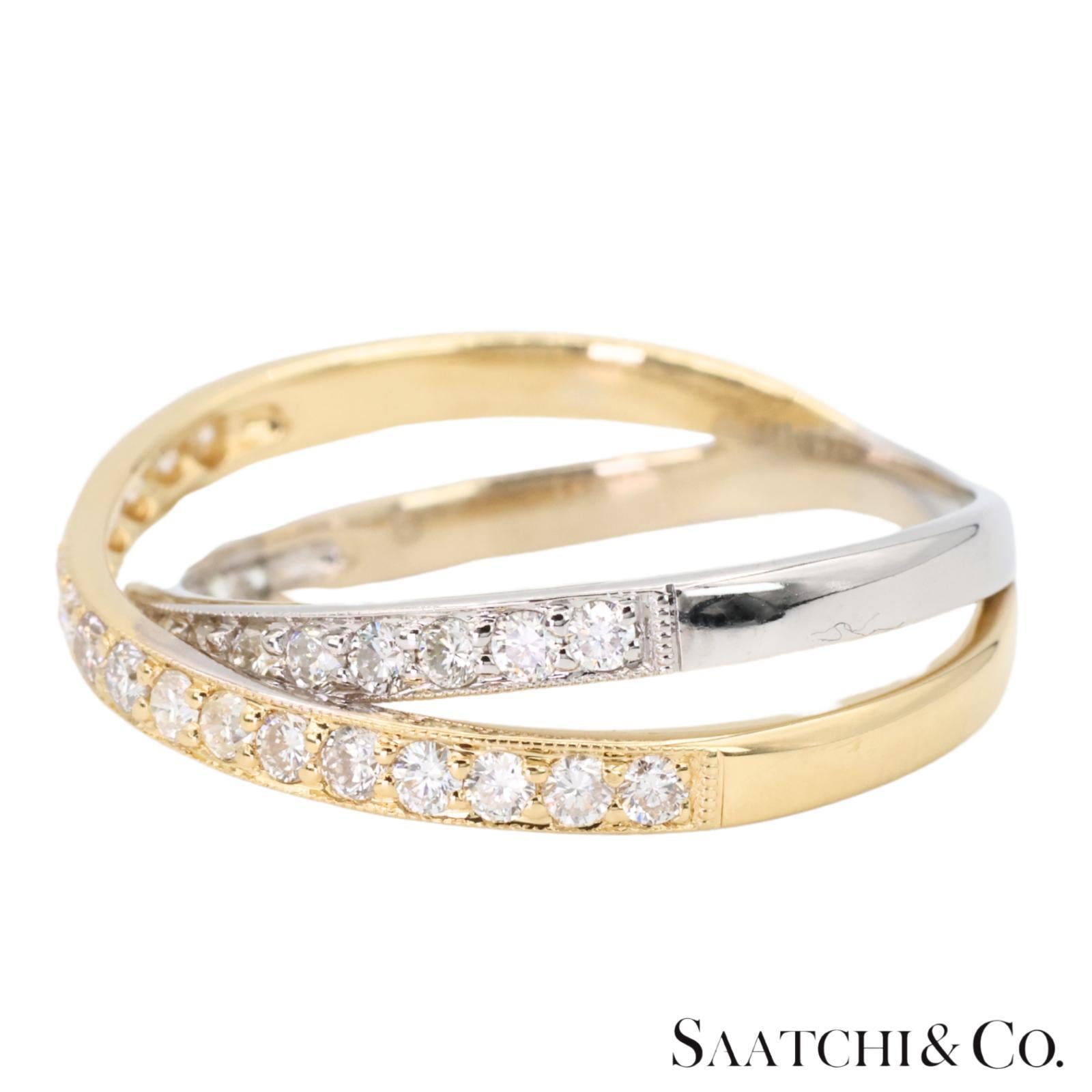 Taille ronde Bague à deux tons en diamant naturel 18k 750 en vente
