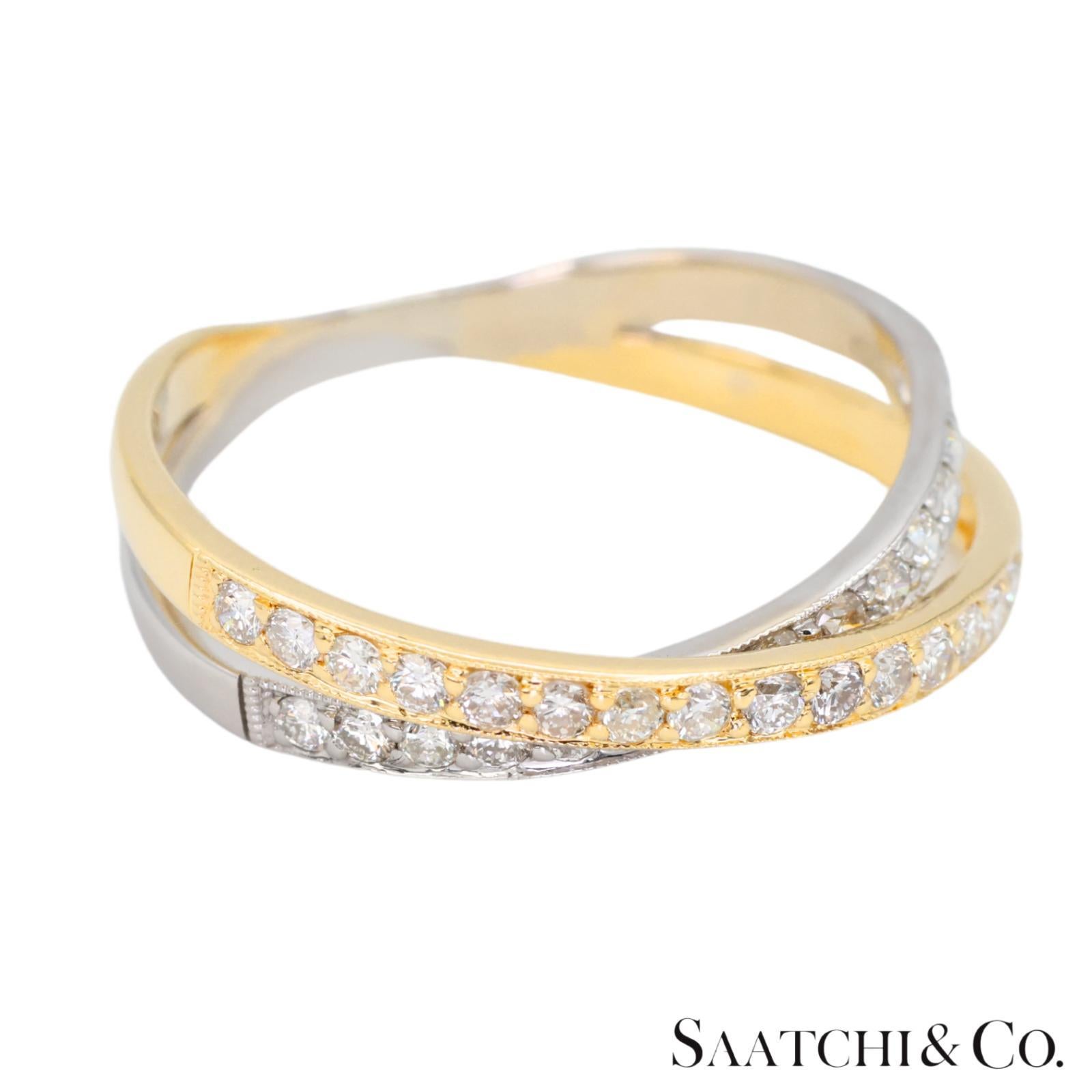 Bague à deux tons en diamant naturel 18k 750 Pour femmes en vente