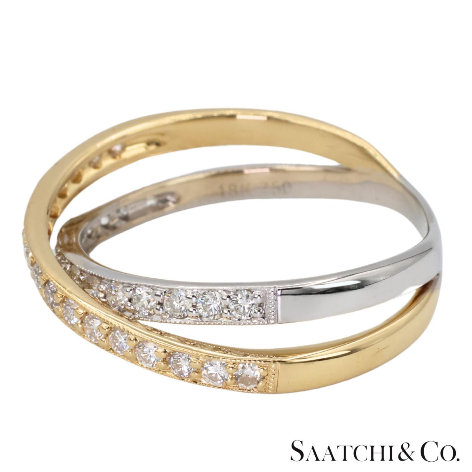 Bague à deux tons en diamant naturel 18k 750 en vente 3