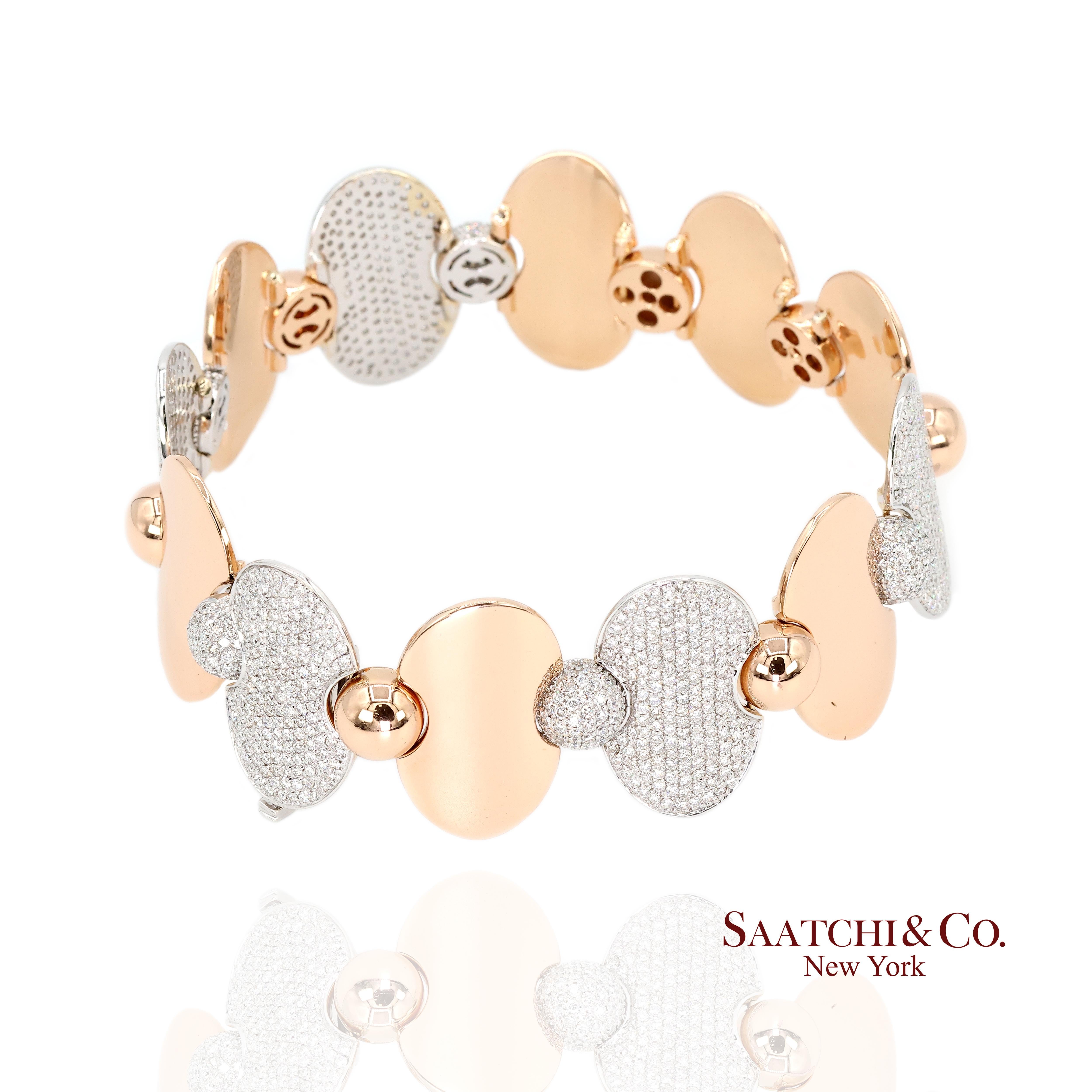 Contemporain Bracelet tennis en or blanc et rose 18k 750 bicolore avec diamant naturel en vente
