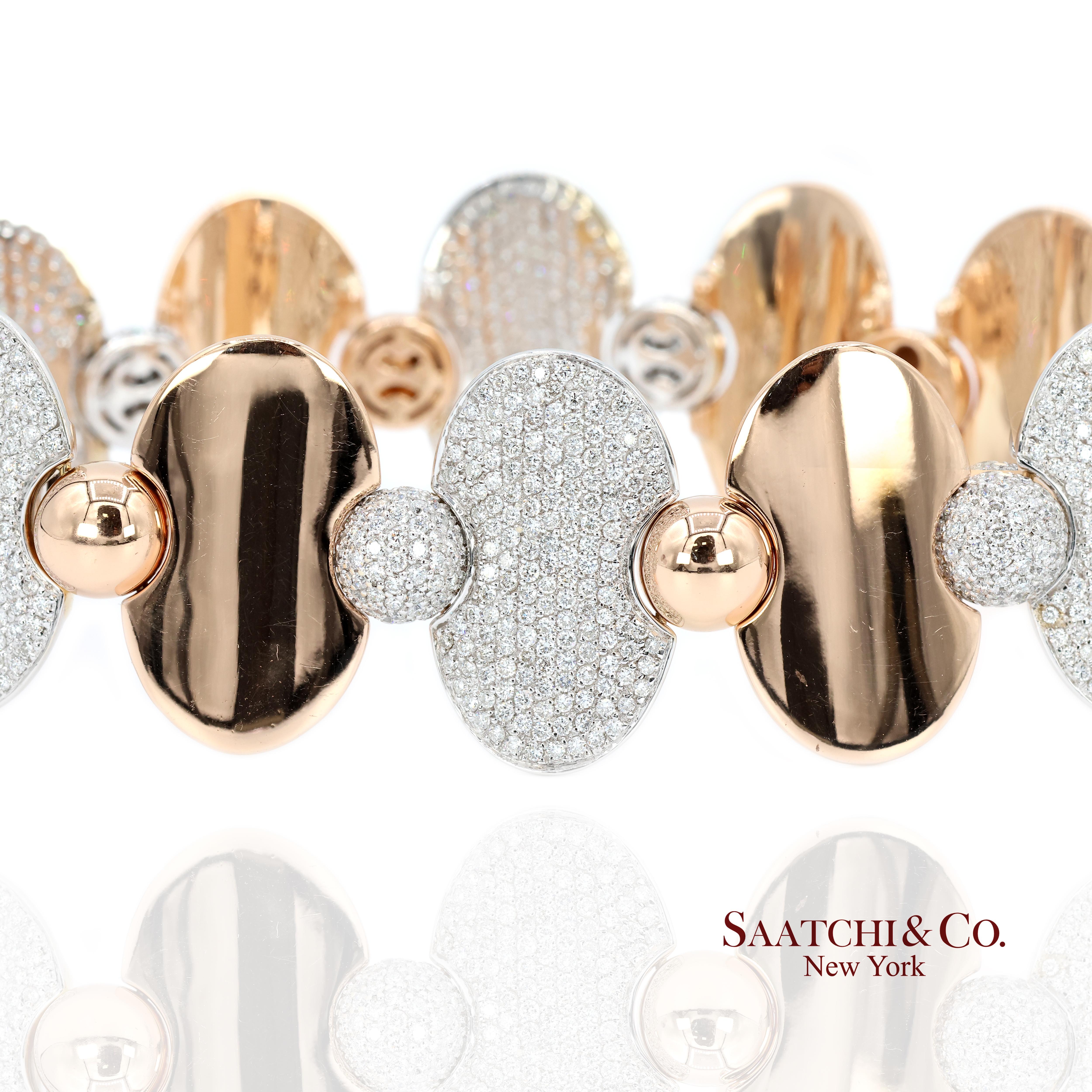 Bracelet tennis en or blanc et rose 18k 750 bicolore avec diamant naturel Pour femmes en vente