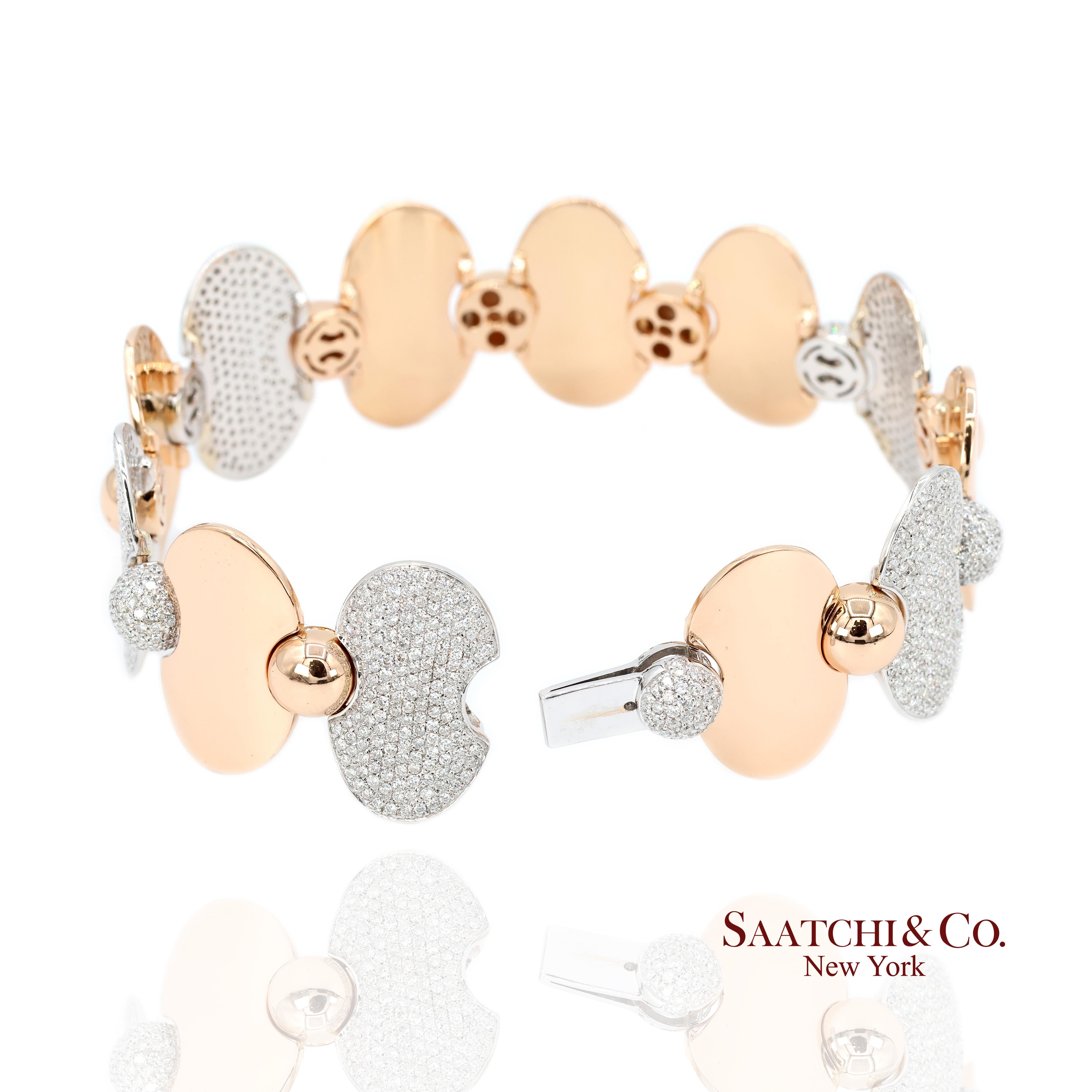 Bracelet tennis en or blanc et rose 18k 750 bicolore avec diamant naturel en vente 1