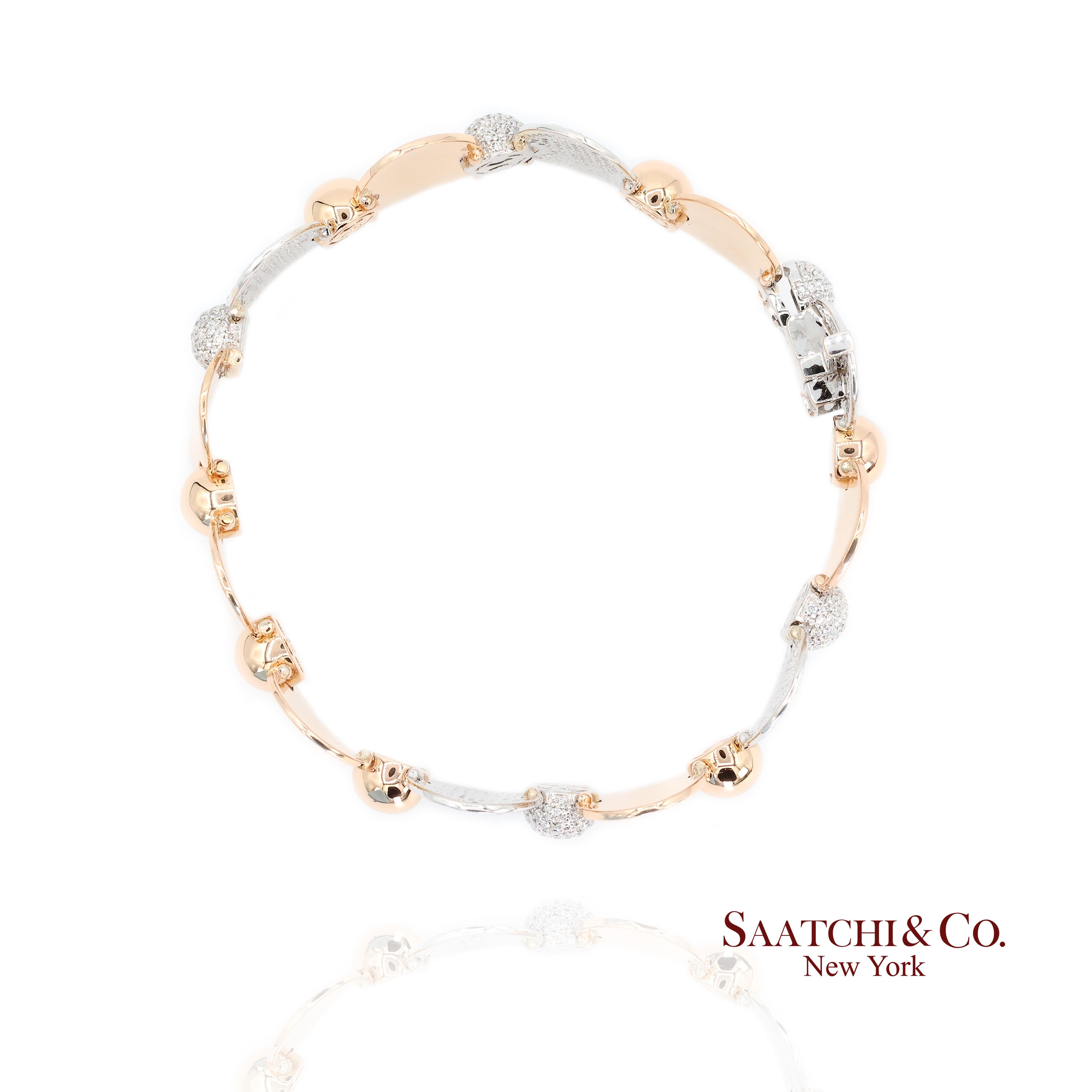 Bracelet tennis en or blanc et rose 18k 750 bicolore avec diamant naturel en vente 2