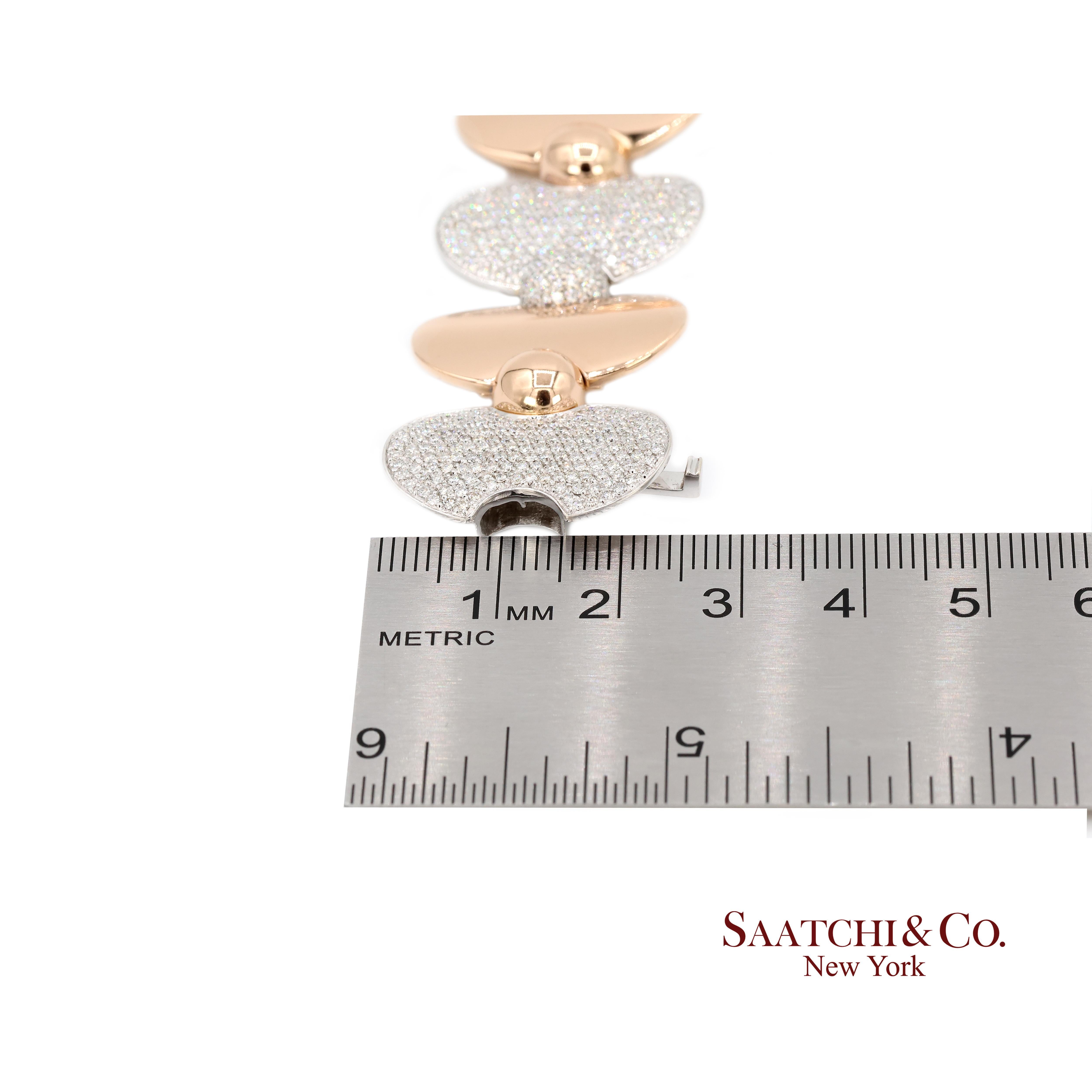 Bracelet tennis en or blanc et rose 18k 750 bicolore avec diamant naturel en vente 3