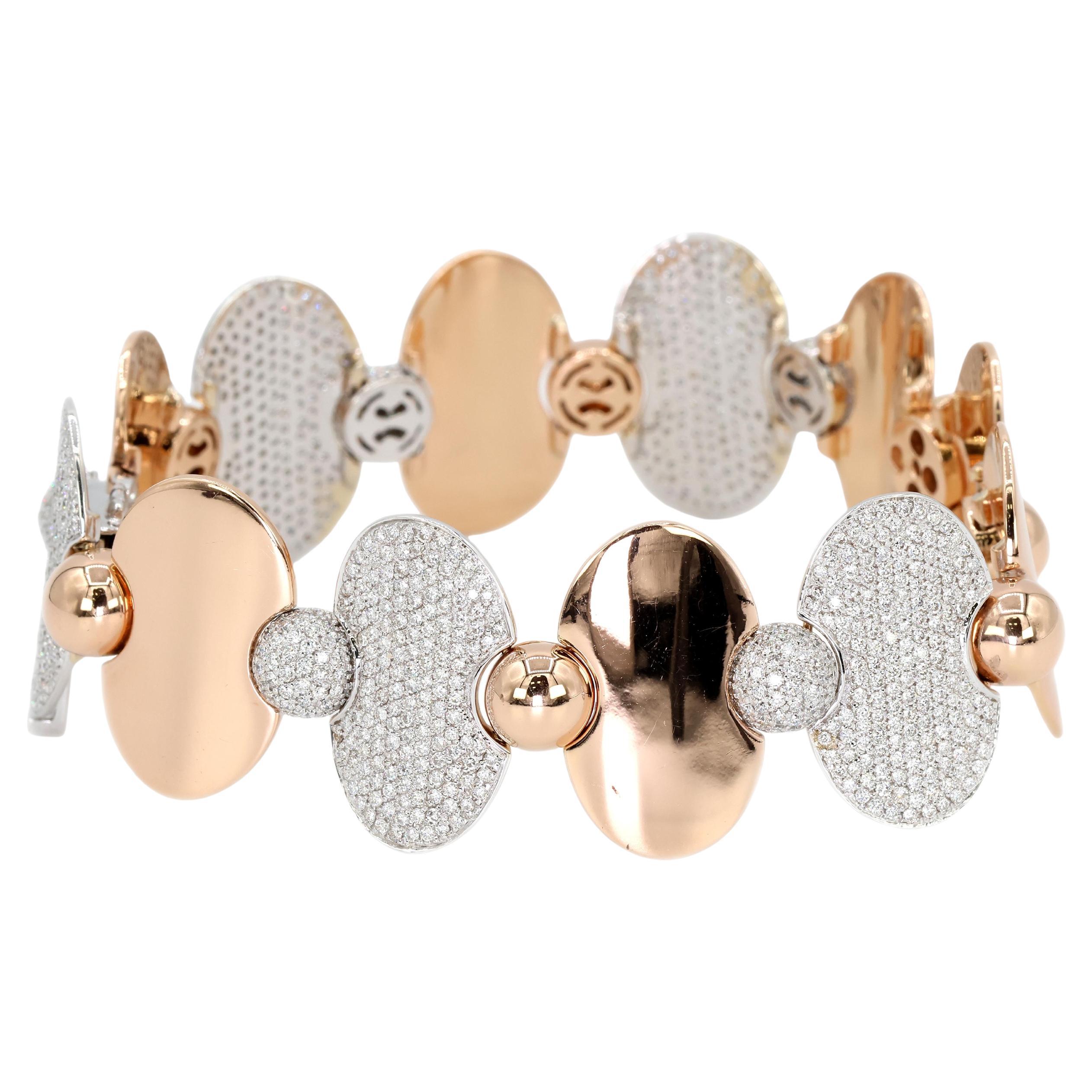 Bracelet tennis en or blanc et rose 18k 750 bicolore avec diamant naturel en vente