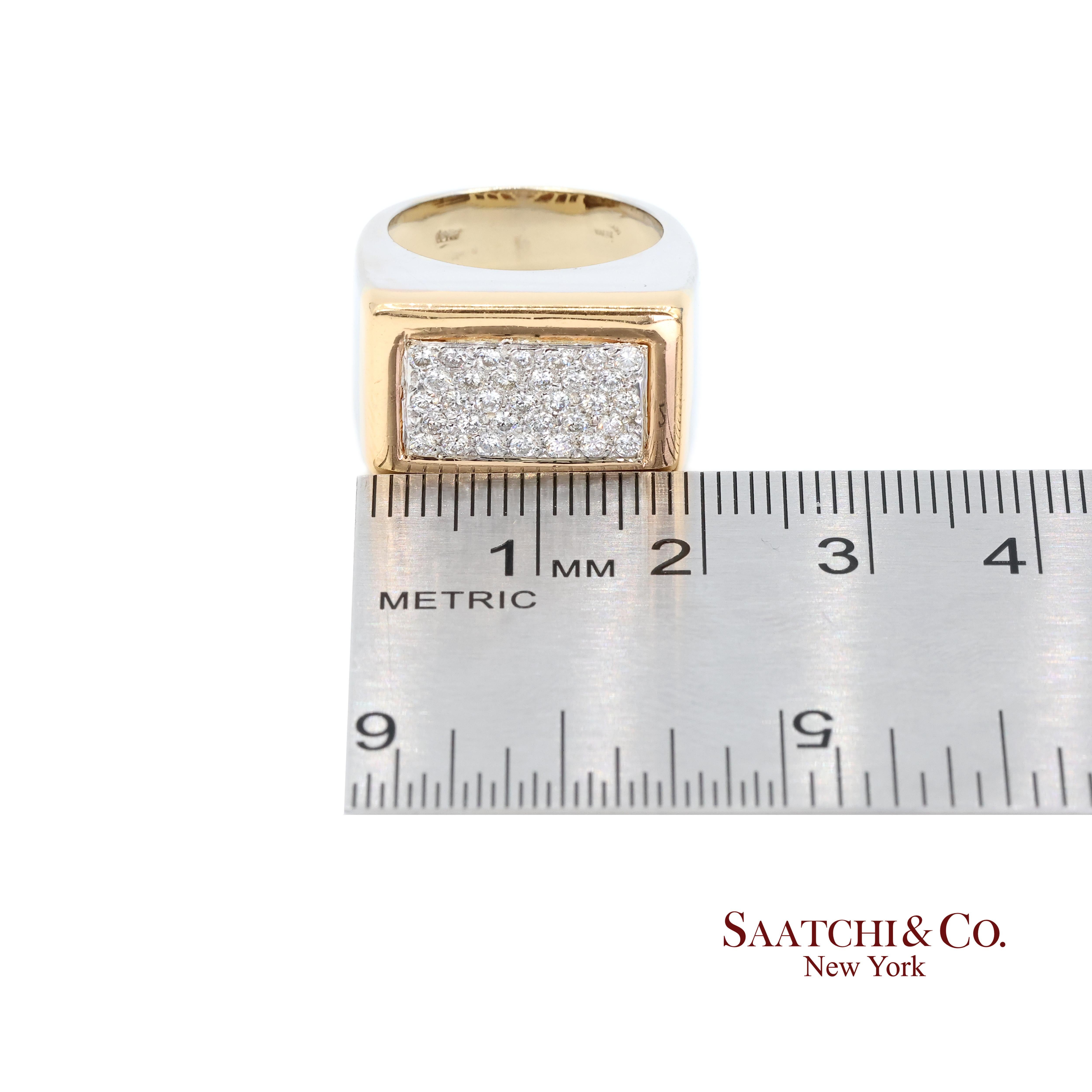 18k 750 Zweifarbiges Weiß-Gelbgold Natürlicher Diamantring im Angebot 4