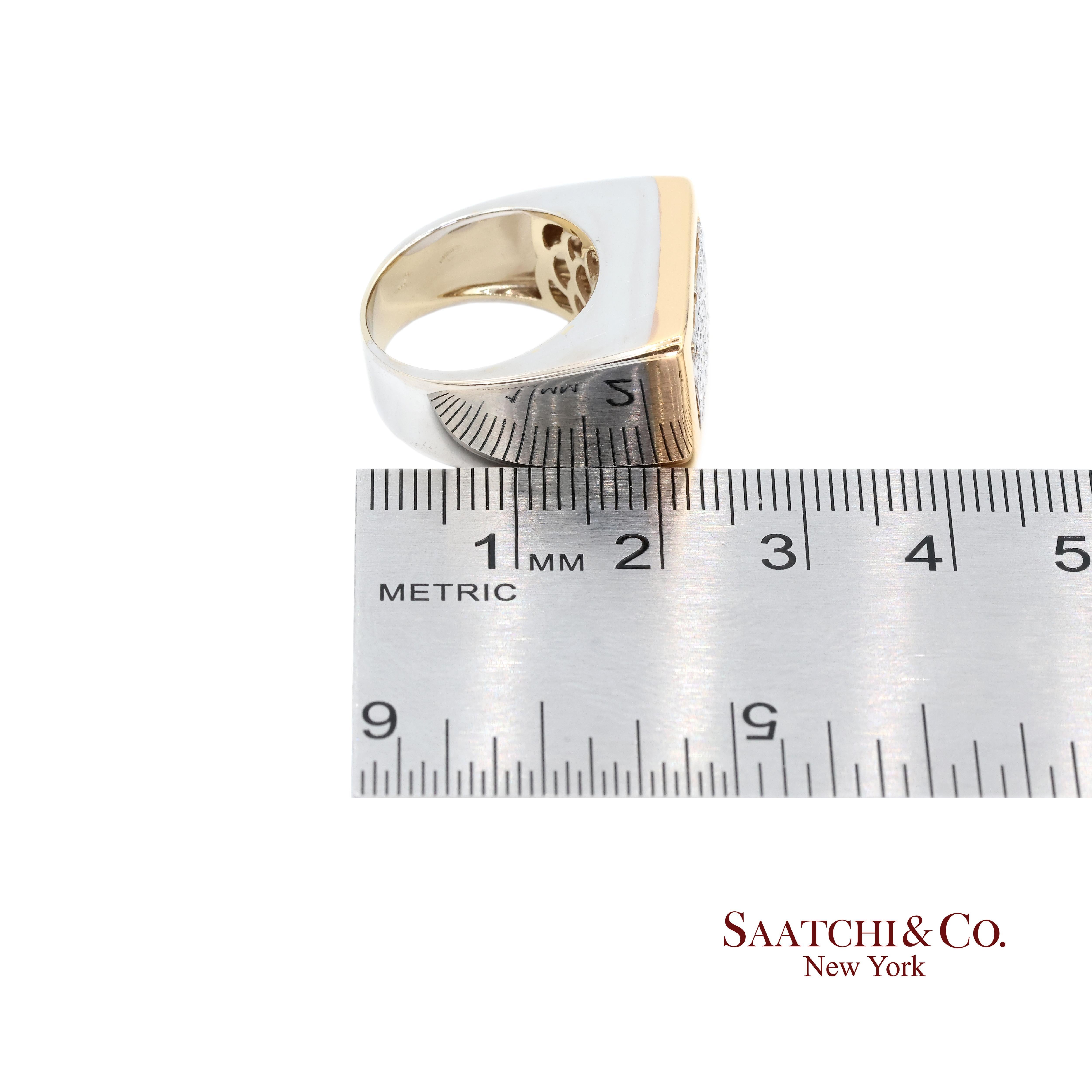 18k 750 Zweifarbiges Weiß-Gelbgold Natürlicher Diamantring im Angebot 5