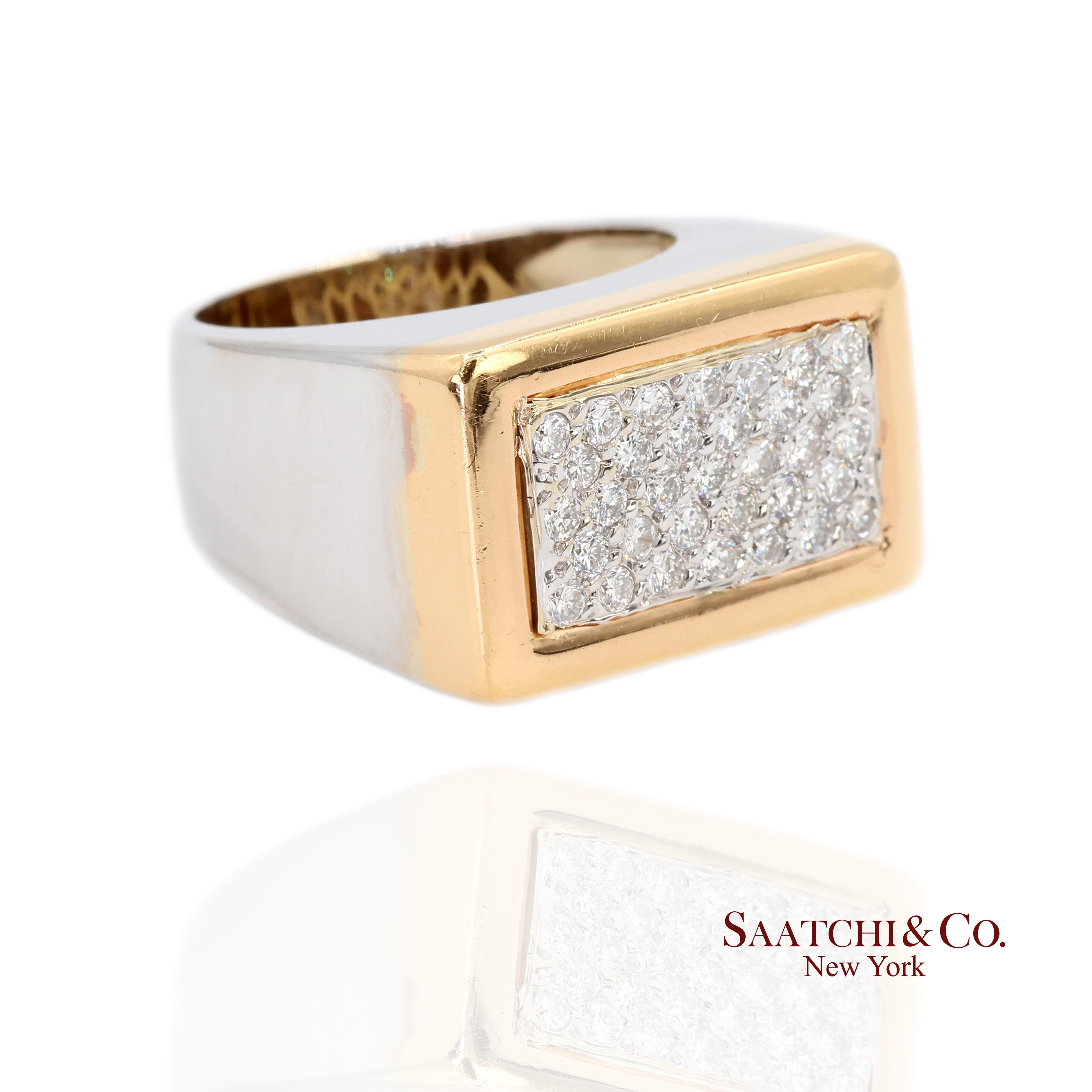 18k Gold Diamantring

Metall Typ: 18k Gelbgold, Weißgold
Gesamtgewicht des Artikels: 14,2 Gramm
Ringgröße: 6 (veränderbar)
Abmessungen: Länge 21,0 mm / Breite 13,0 mm / Höhe 8,0 mm
1:
Gewicht des natürlichen Diamanten: 0,9 Karat (30 Stück)
Diamant