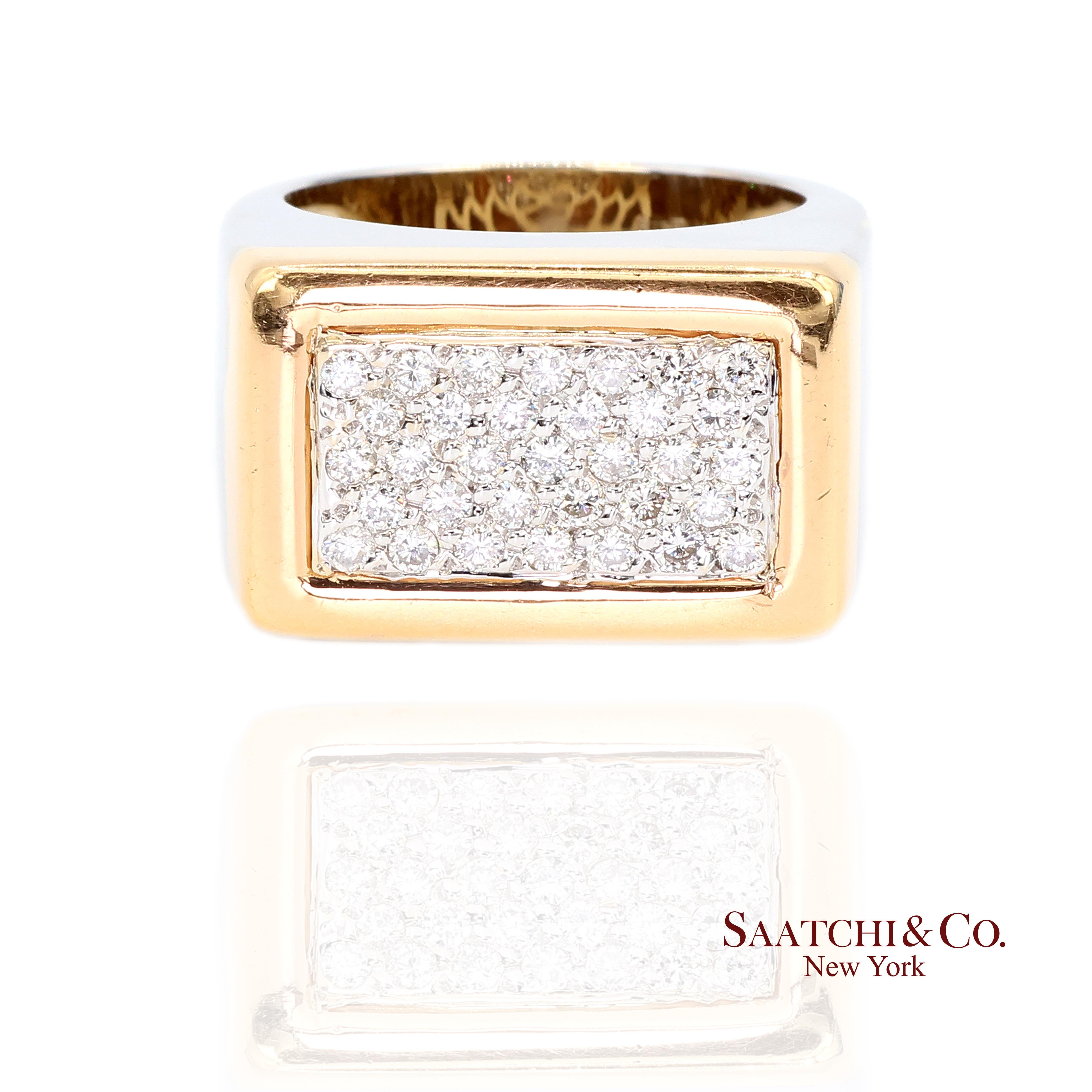 18k 750 Zweifarbiges Weiß-Gelbgold Natürlicher Diamantring (Rundschliff) im Angebot