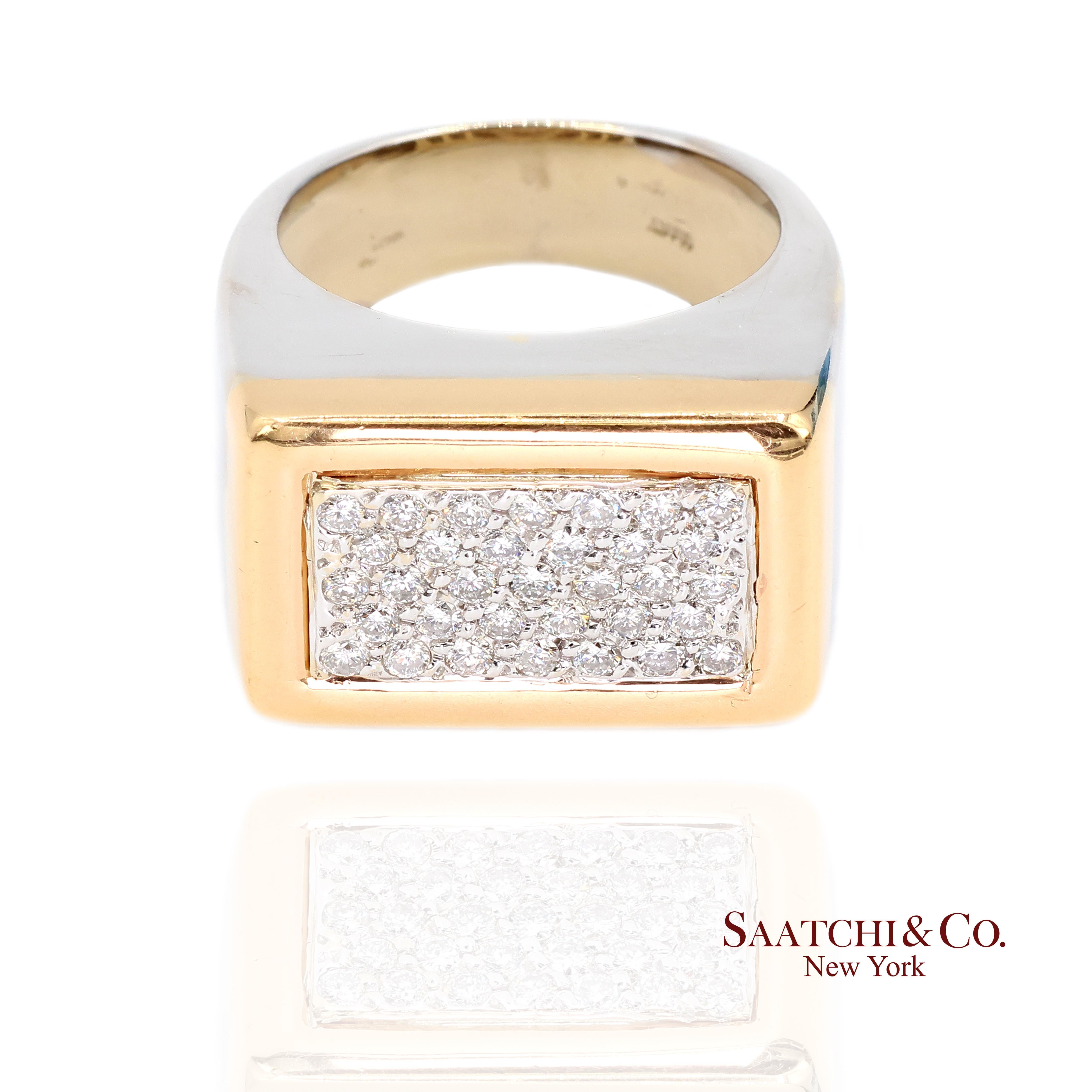 18k 750 Zweifarbiges Weiß-Gelbgold Natürlicher Diamantring im Zustand „Hervorragend“ im Angebot in New York, NY