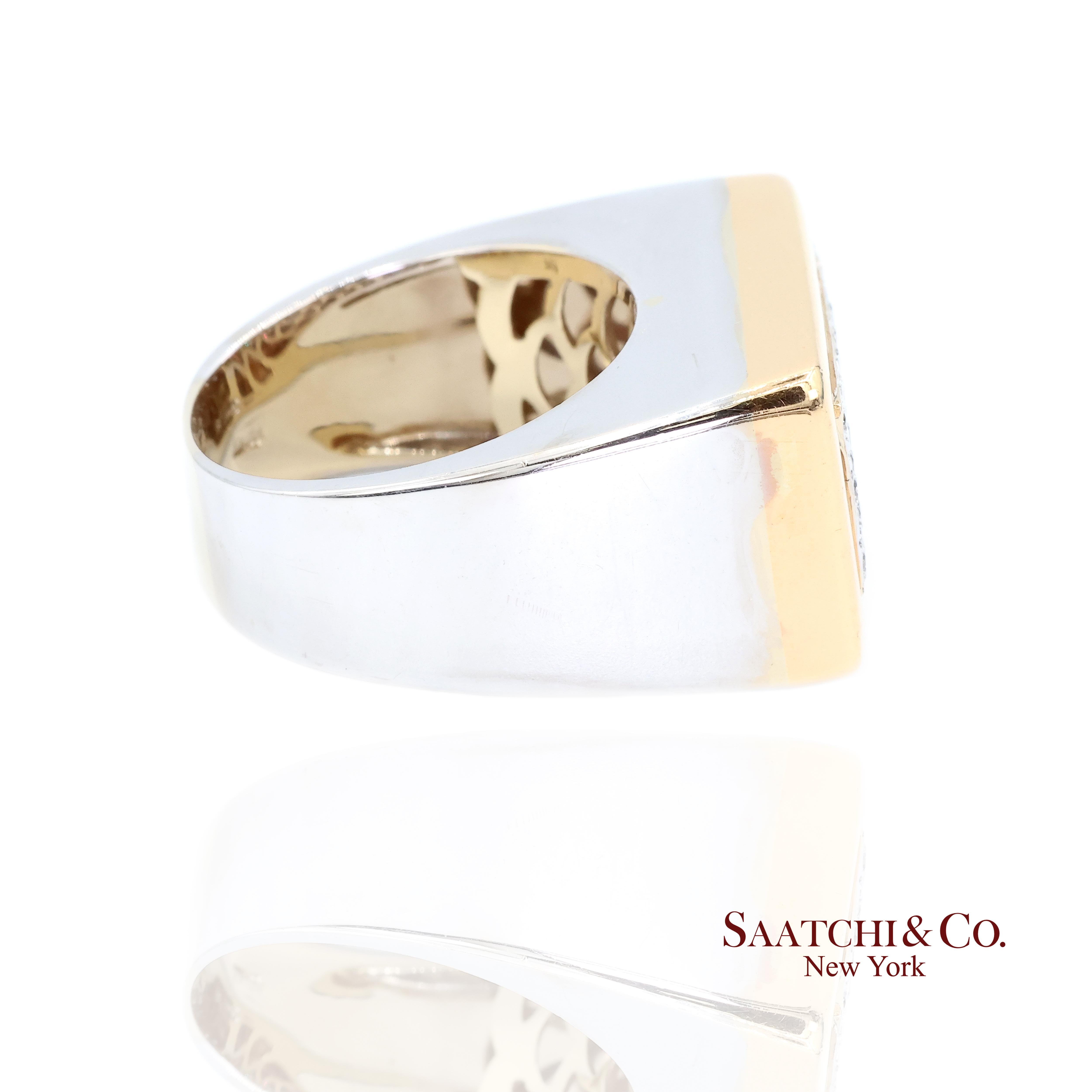 18k 750 Zweifarbiges Weiß-Gelbgold Natürlicher Diamantring für Damen oder Herren im Angebot
