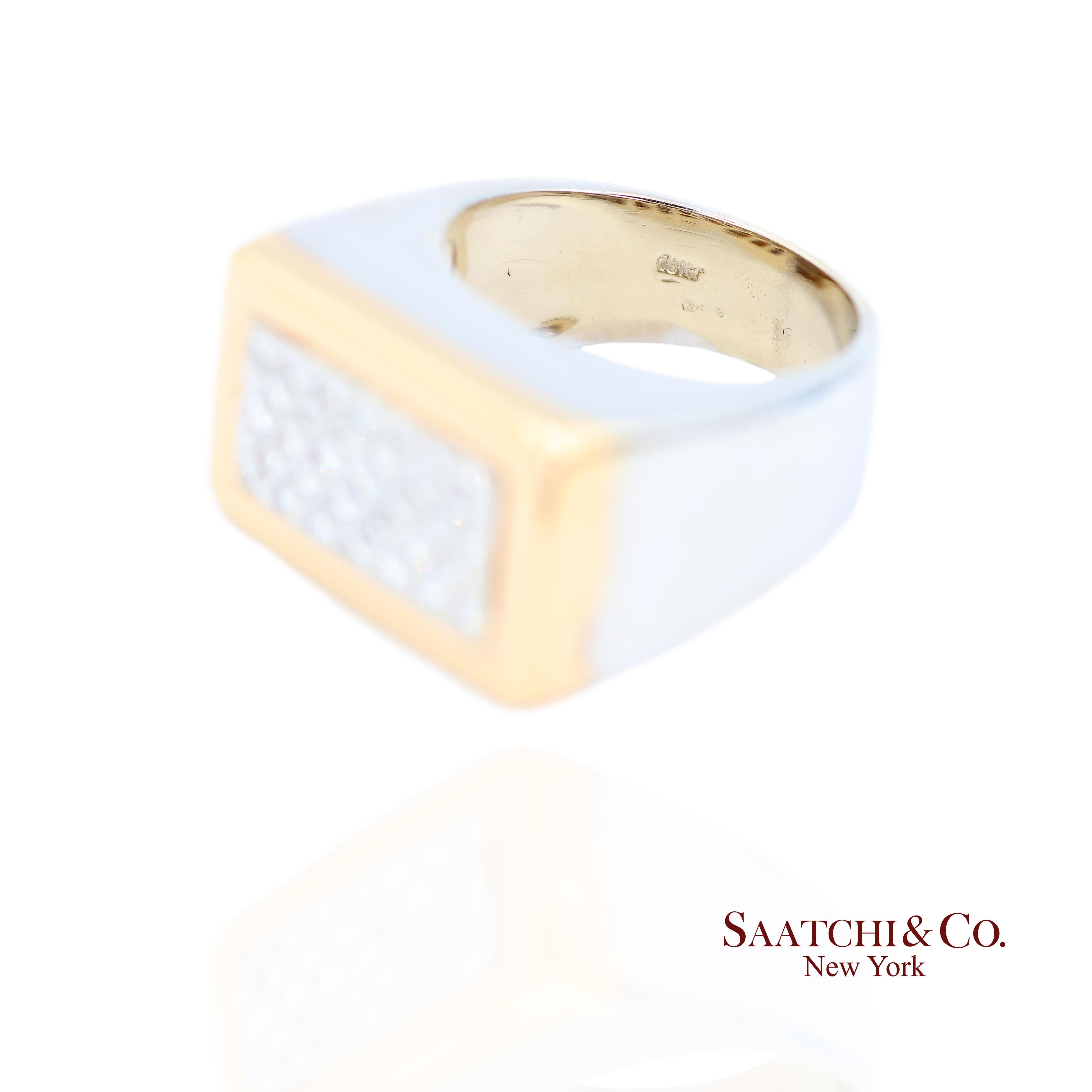 18k 750 Zweifarbiges Weiß-Gelbgold Natürlicher Diamantring im Angebot 3