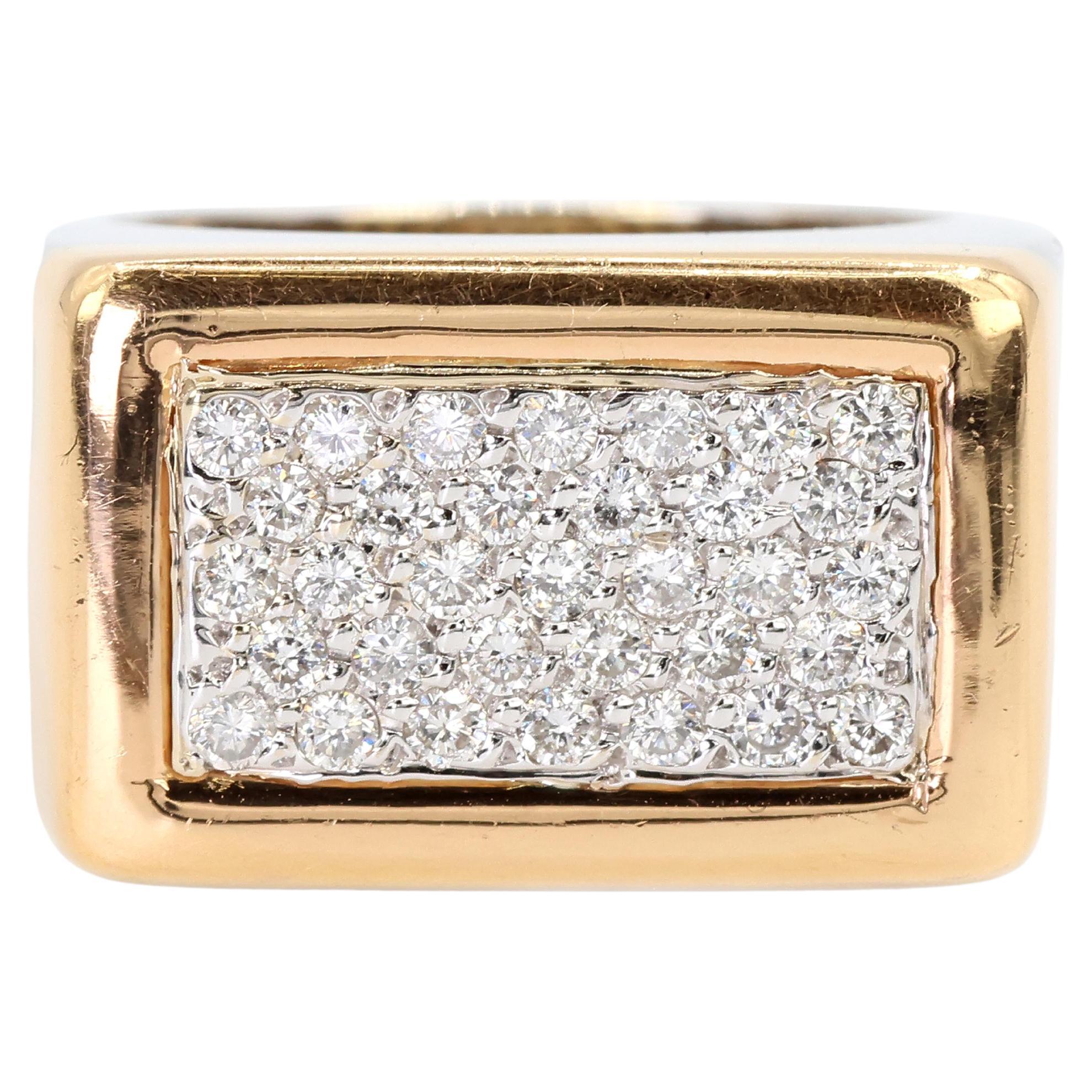 18k 750 Zweifarbiges Weiß-Gelbgold Natürlicher Diamantring im Angebot