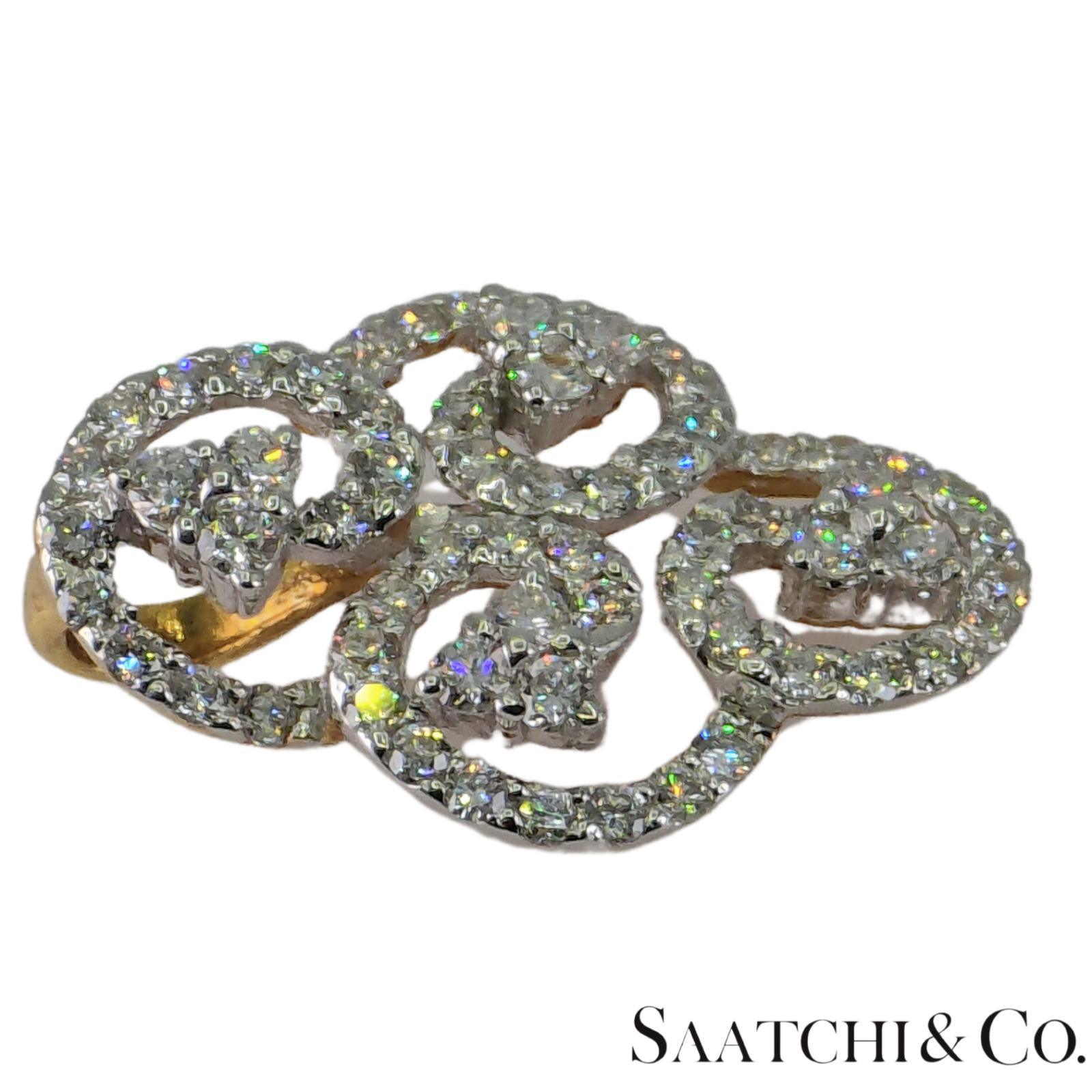 Taglio rotondo Spilla con diamanti naturali in oro bianco e giallo 18k 750 in vendita