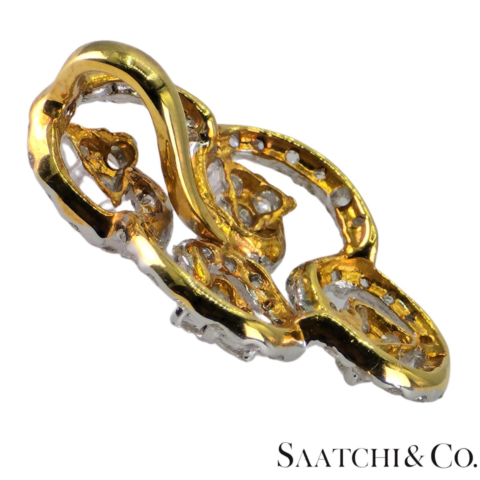 Spilla con diamanti naturali in oro bianco e giallo 18k 750 in vendita 1